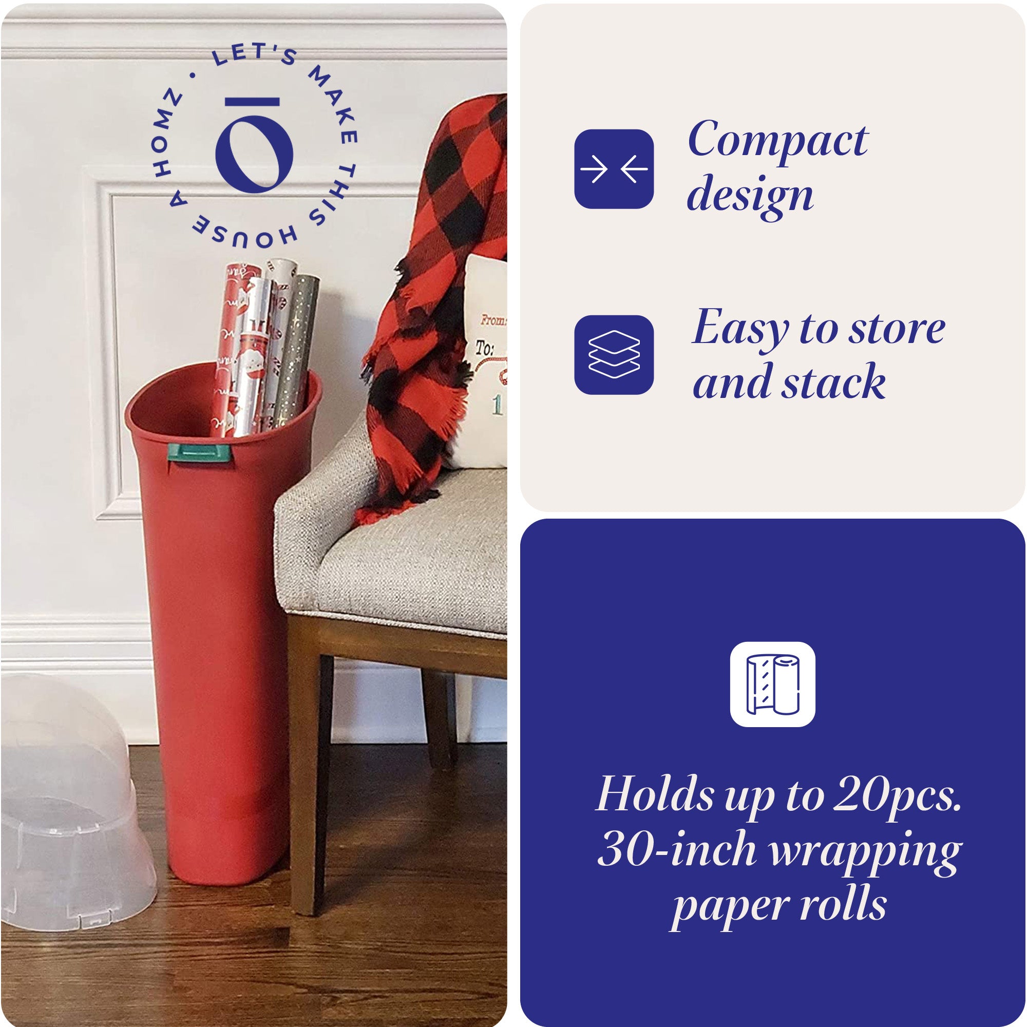 30-In Vertical Gift Wrap Storage Container Box, Red, Clear Lid(2 Pack)(Open Box)