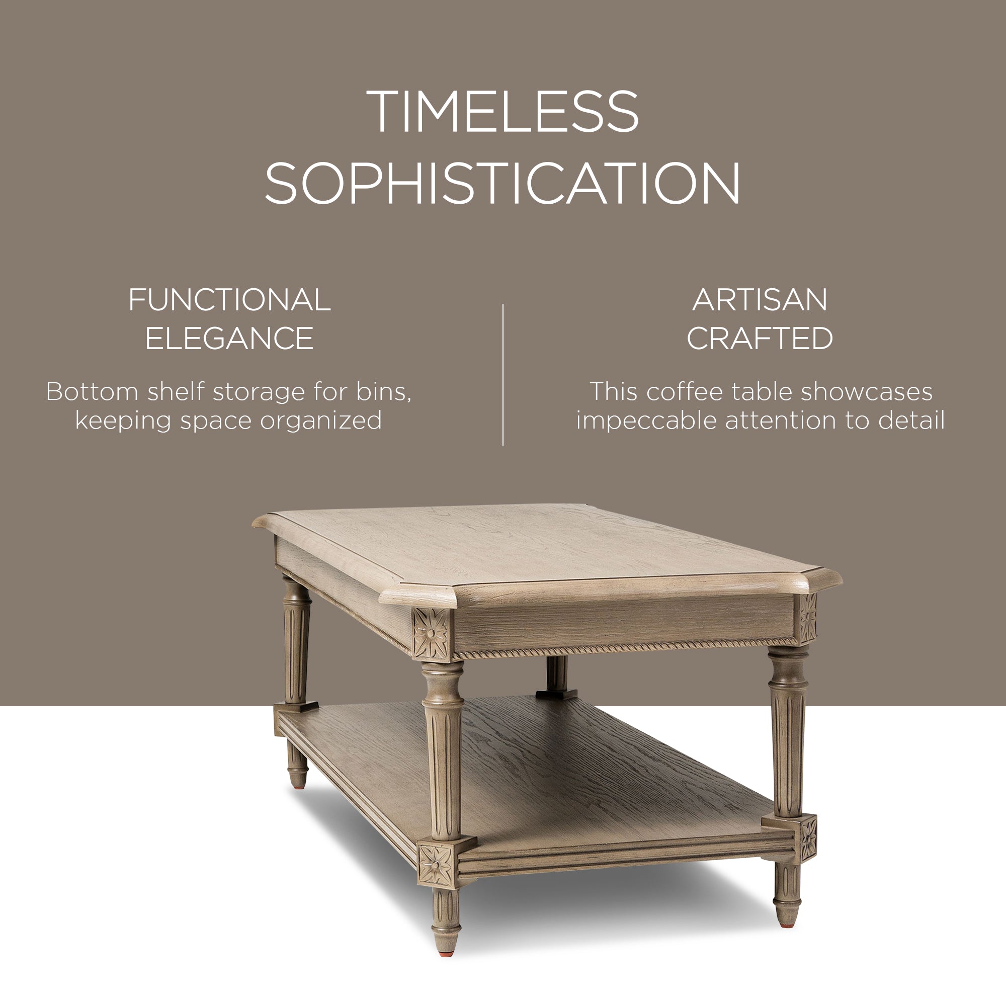 Maven Lane Pullman Traditional Rectangular Wooden Coffee Table, Antiqued Grey - VMInnovations