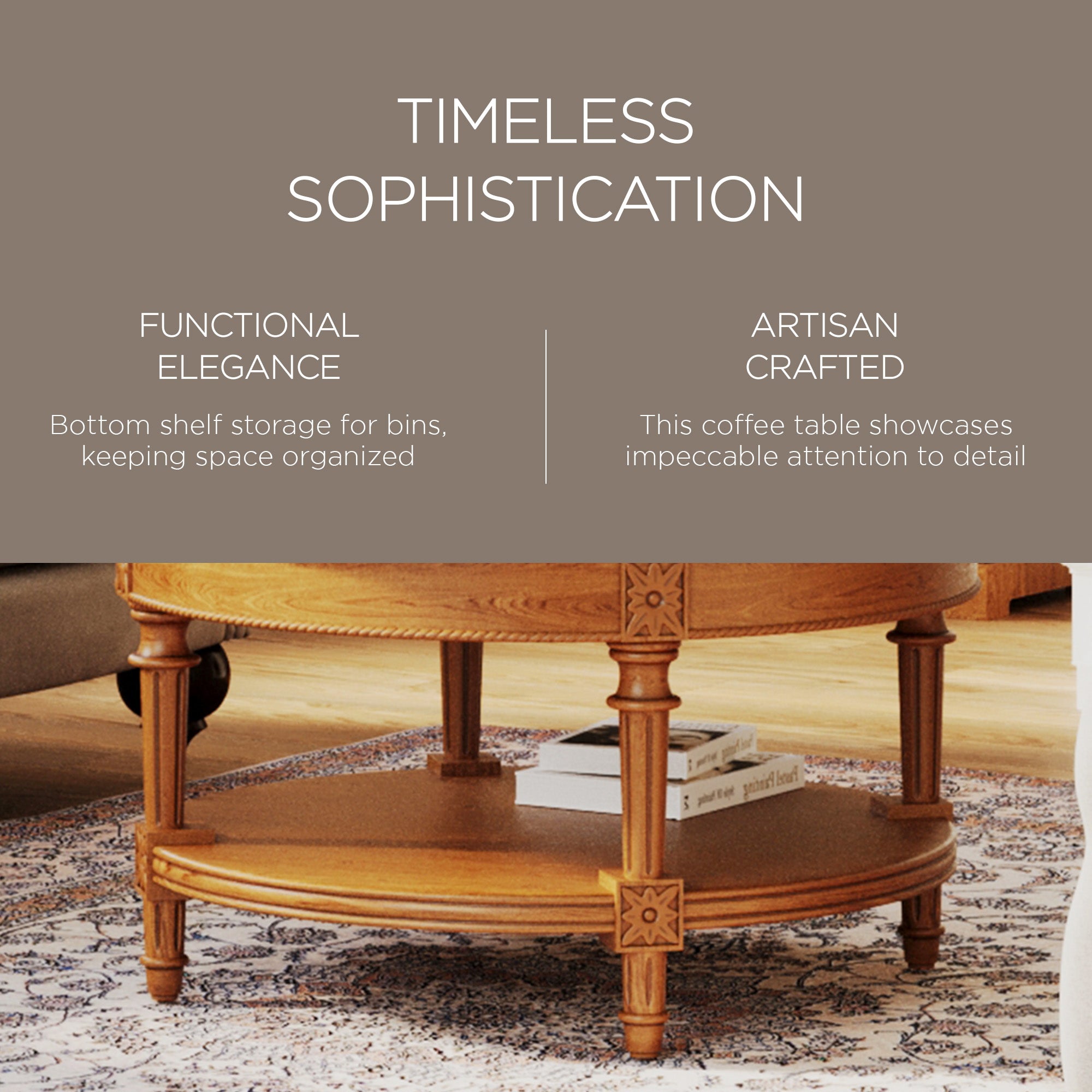 Maven Lane Pullman Traditional Round Wooden Coffee Table, Natural Finish (Used) - VMInnovations