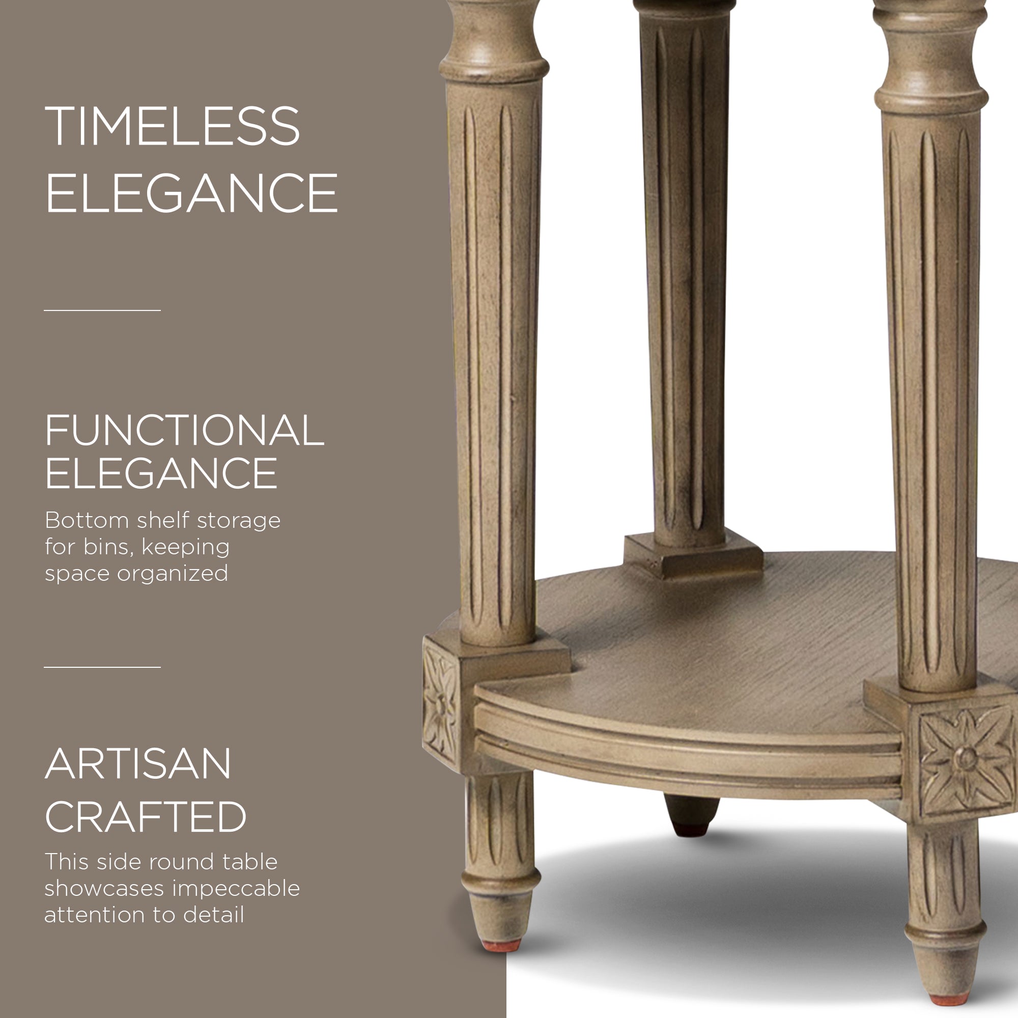 Maven Lane Traditional Round Wooden Side Table in Antiqued Grey Finish(Open Box) - VMInnovations
