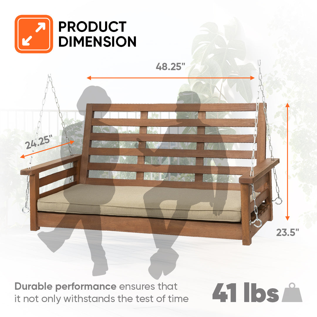 Jack Post Corp 4ft Cushioned Hardwood Swing with Chains, Brown (Open Box) - VMInnovations