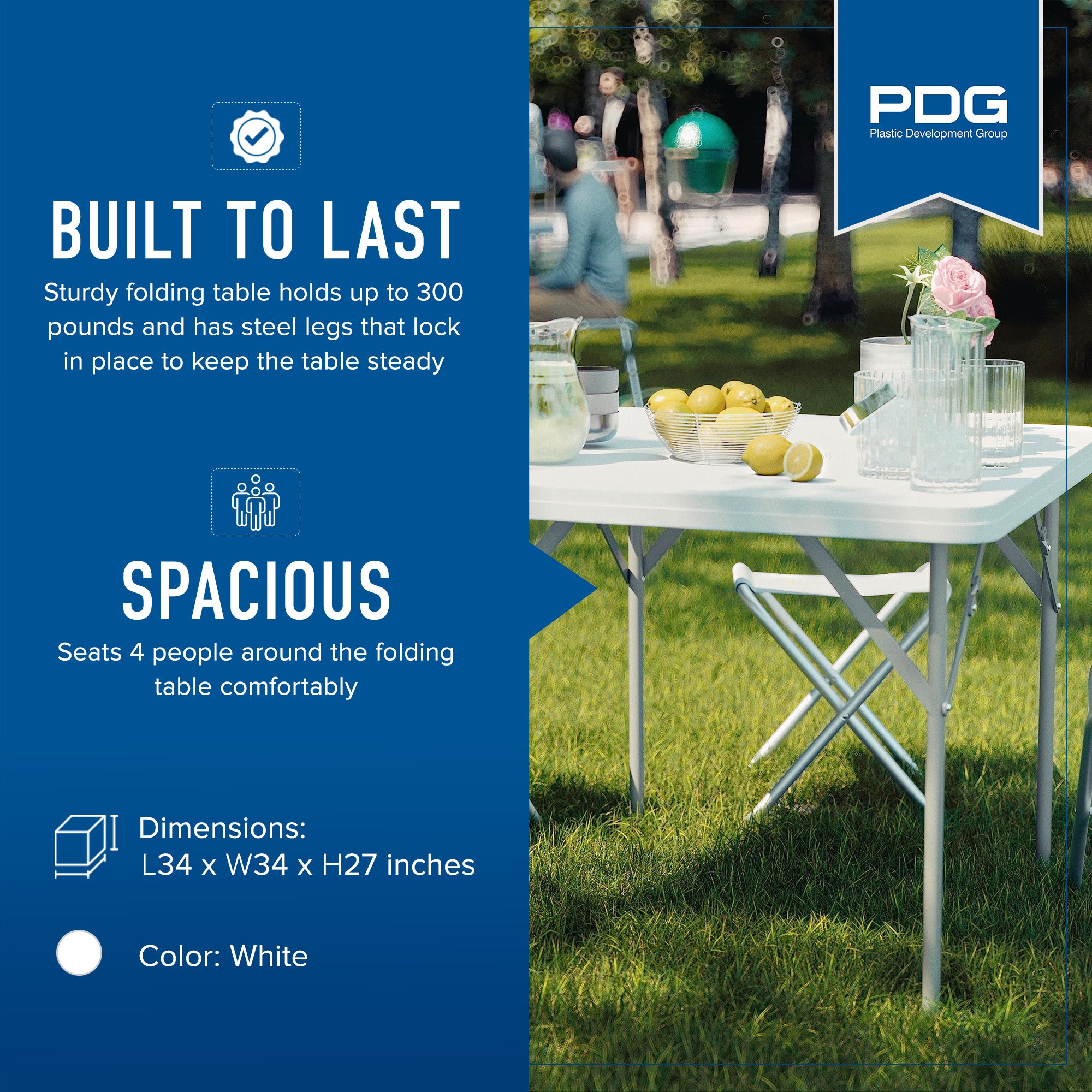 Plastic Development Steel Frame Foldable 34-inch Card Table, White (Open Box) - VMInnovations