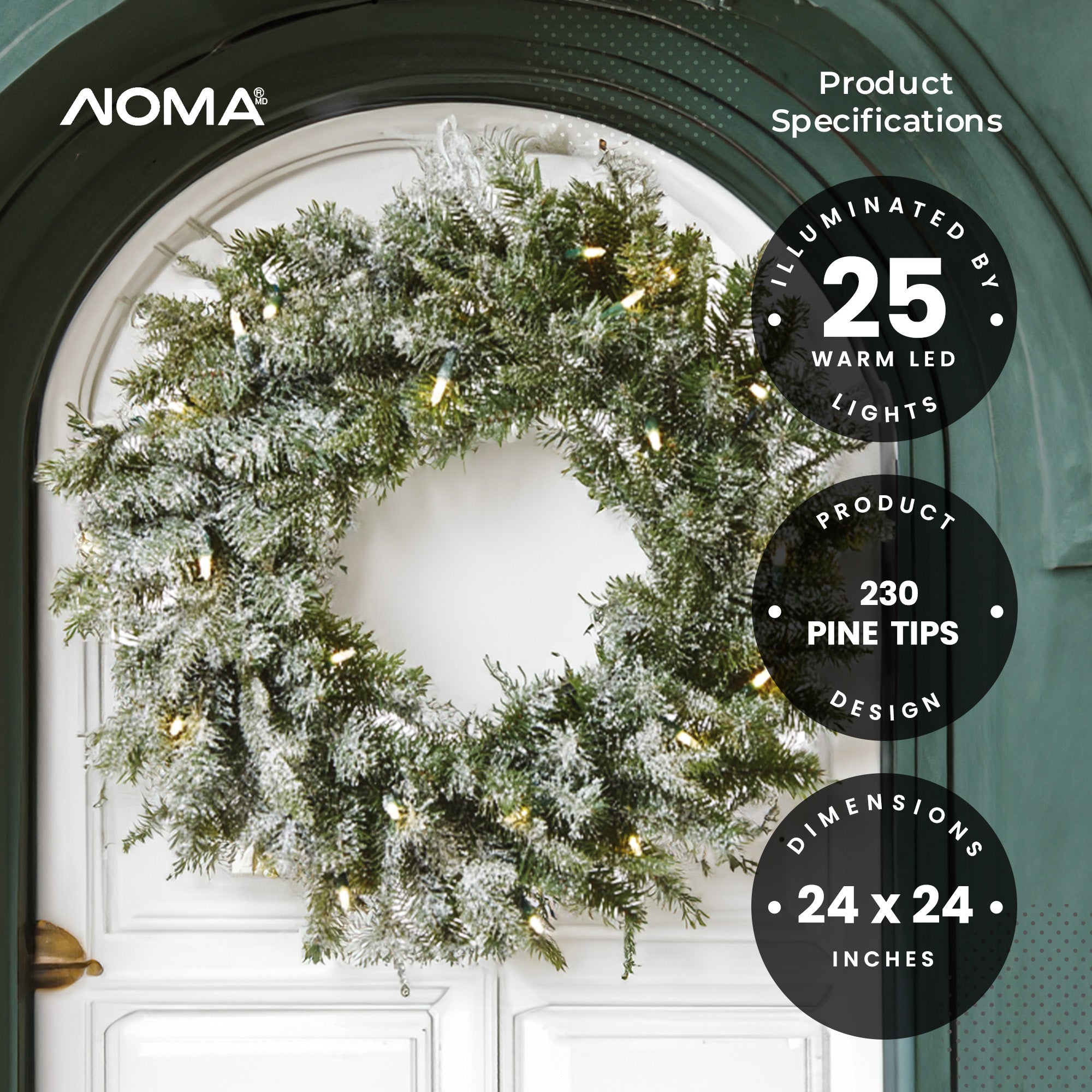 Noma 24" Pre-Lit Frosted Fir Artificial Wreath & 9' Garland Holiday Mantle Decor - VMInnovations