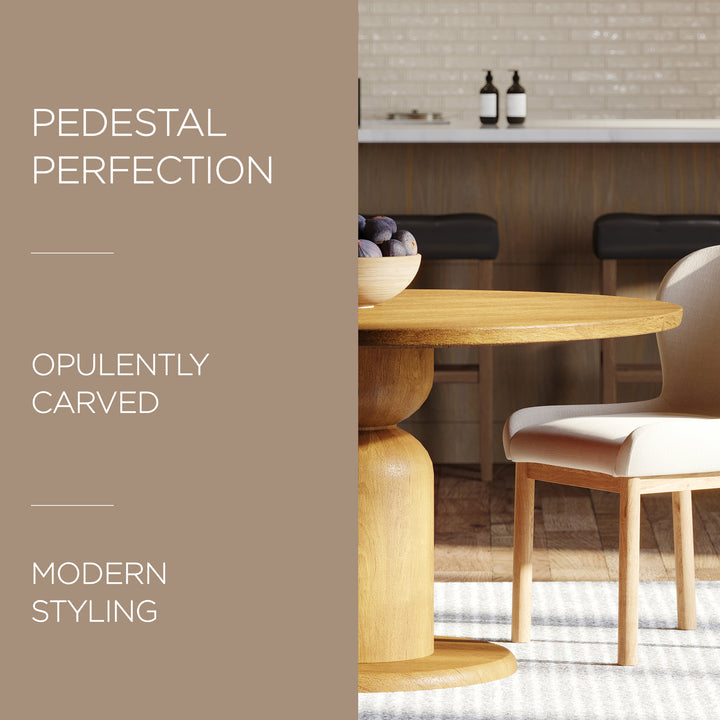 Maven Lane Mila Contemporary Round Wooden Dining Table in Refined Natural Finish - VMInnovations