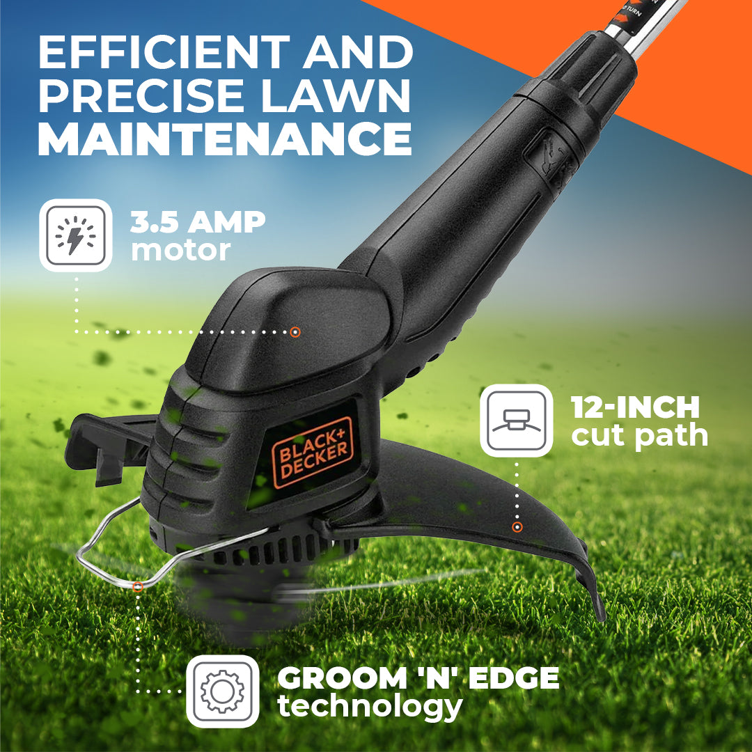 Black and Decker 2-in-1 Metal Electric Trimmer & Edger with 3.5 Amp Motor, Black - VMInnovations