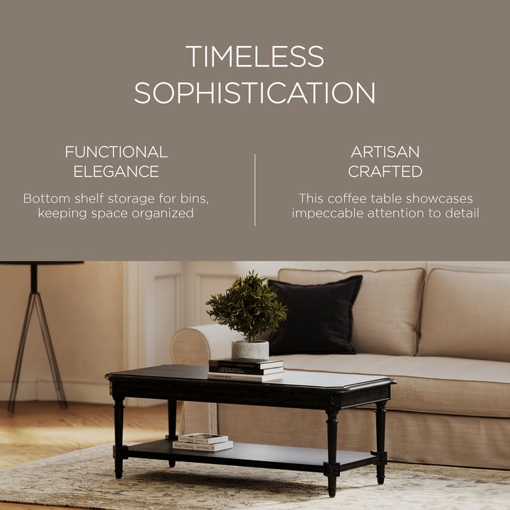 Maven Lane Pullman Traditional Rectangular Wooden Coffee Table, Antiqued Black - VMInnovations