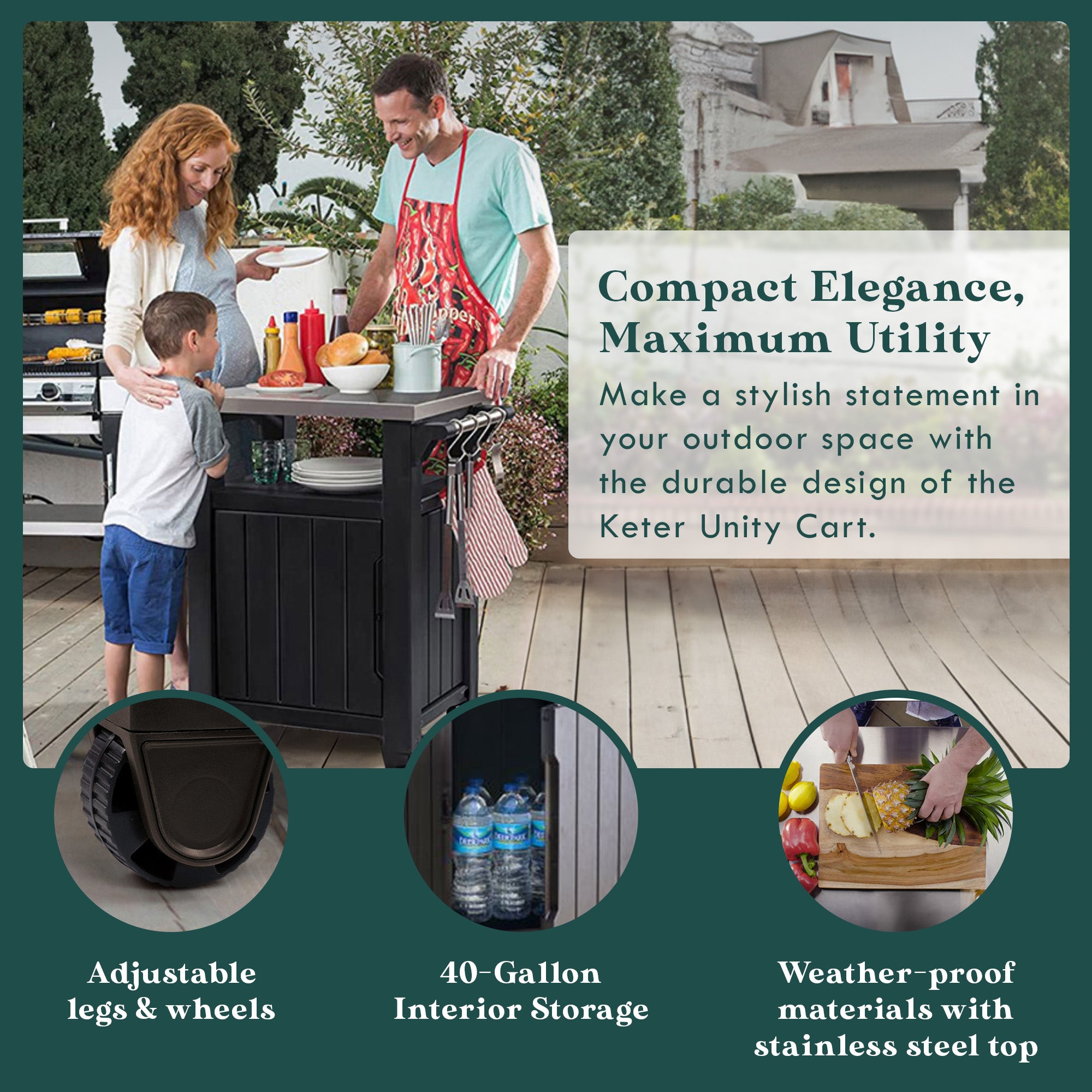 Keter Unity 40 Gal Entertainment Patio Storage BBQ Grilling Bar Cart (Used) - VMInnovations