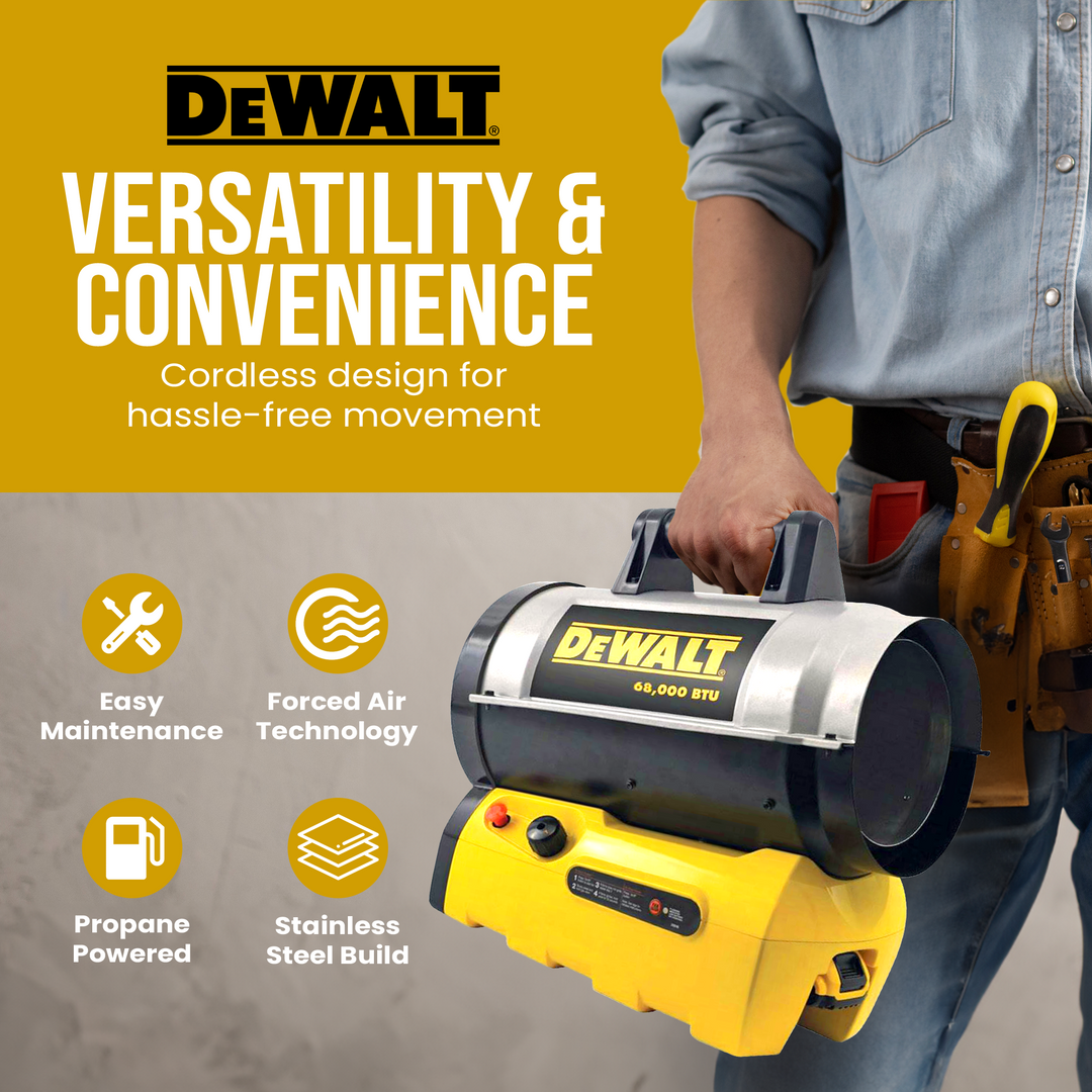 DeWalt F340661 68,000 BTU Portable Jobsite Cordless Forced Air Propane Heater - VMInnovations
