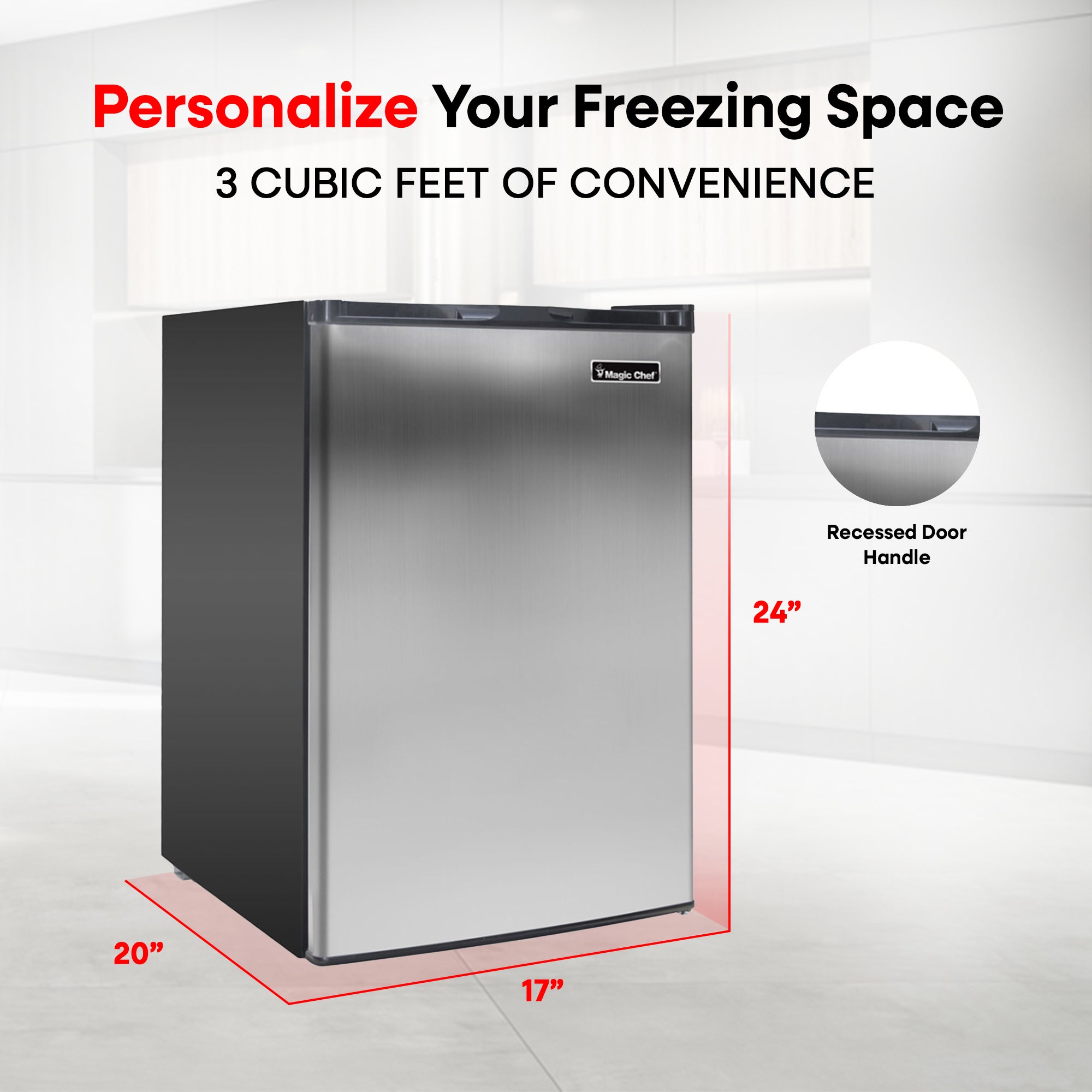 Magic Chef 3 Cubic Foot Deep Small Mini Upright Freezer, Stainless Steel (Used) - VMInnovations