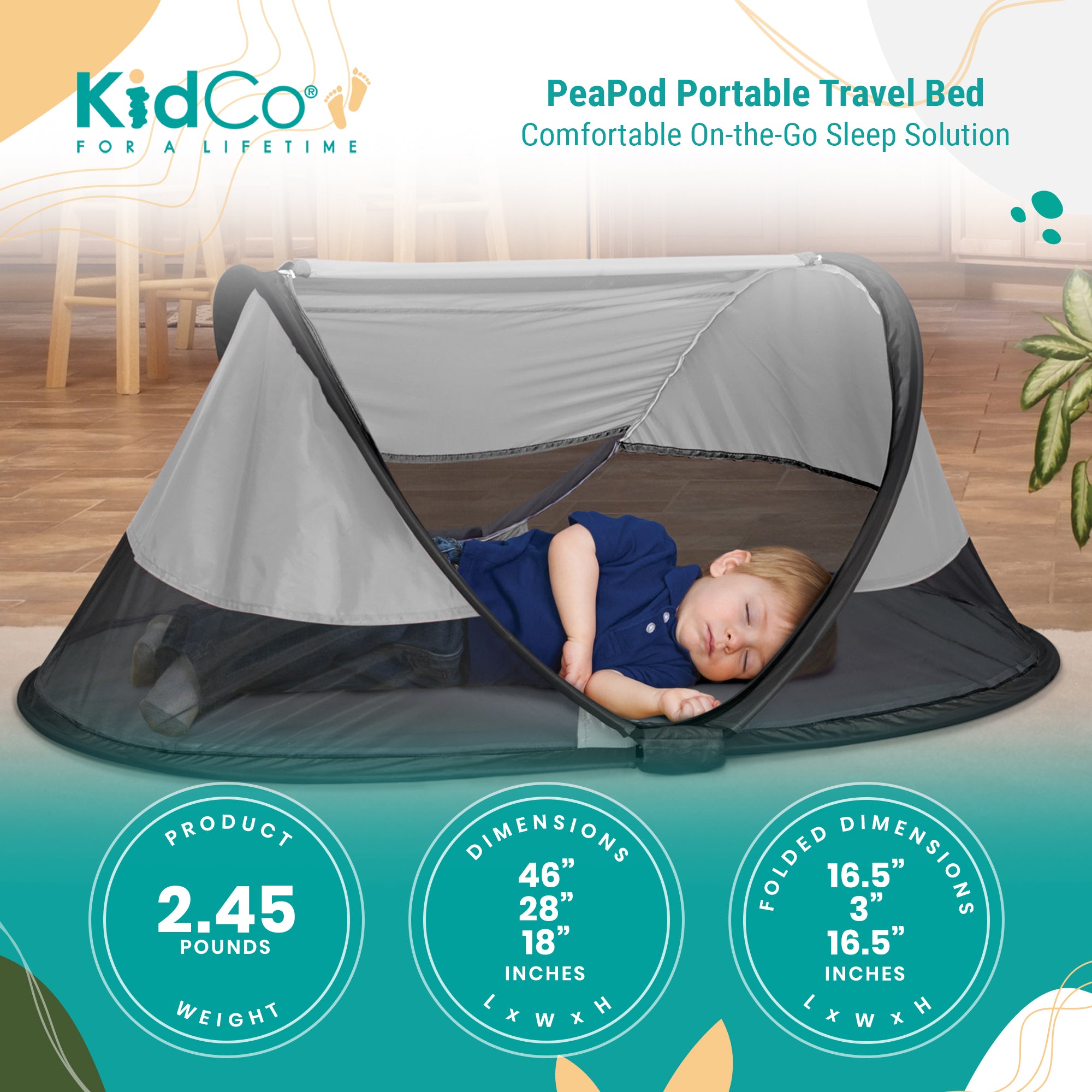 KidCo PeaPod Portable Foldable Mesh Toddler Travel Bed & Storage Bag, Midnight - VMInnovations