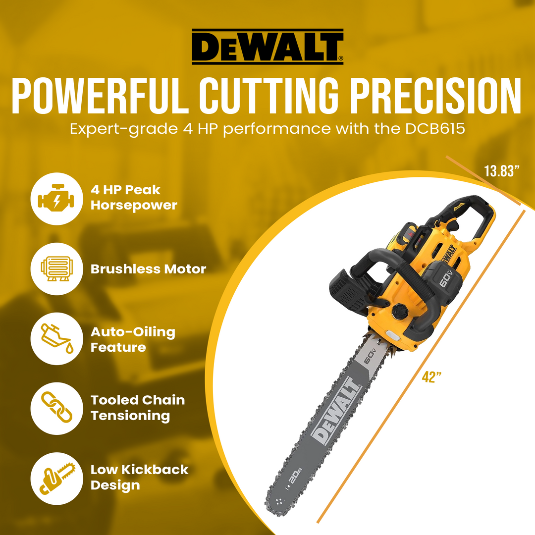 DeWalt 60V MAX Brushless Cordless 20" 5.0Ah Chainsaw Kit w/Chain Adjustment - VMInnovations