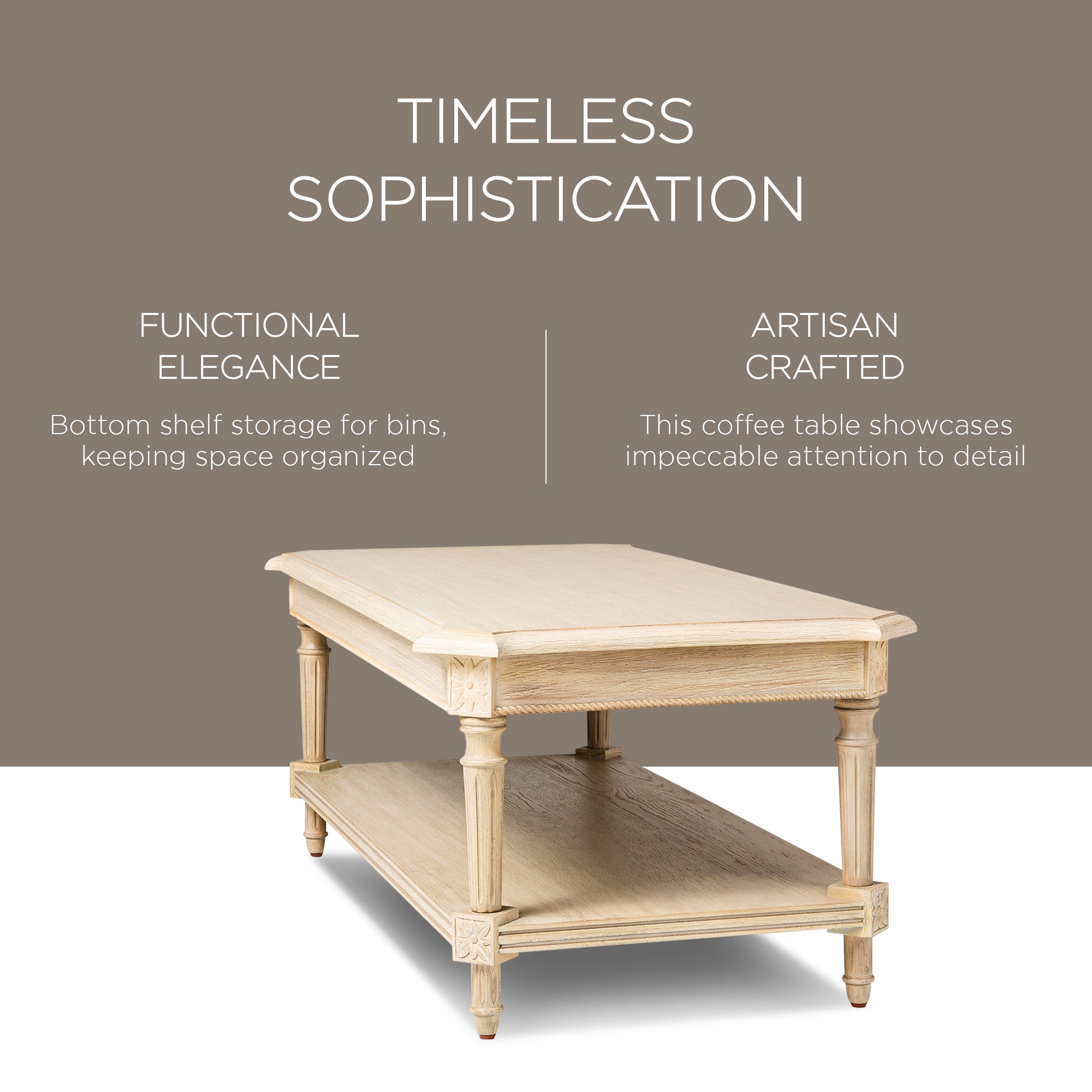 Maven Lane Traditional Rectangular Wooden Coffee Table, Antiqued White(Open Box) - VMInnovations