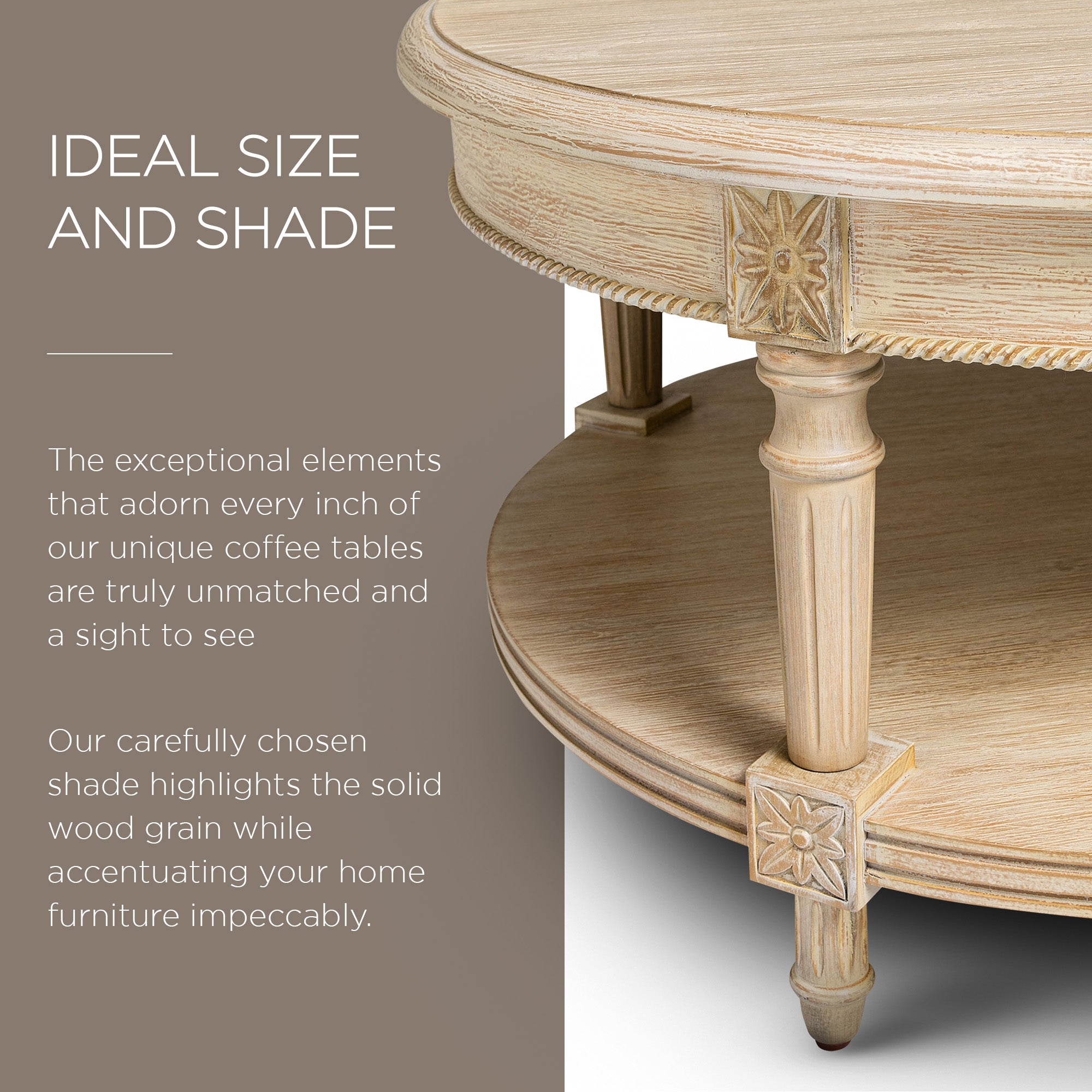 Maven Lane Pullman Traditional Round Wooden Coffee Table, Antiqued White Finish - VMInnovations