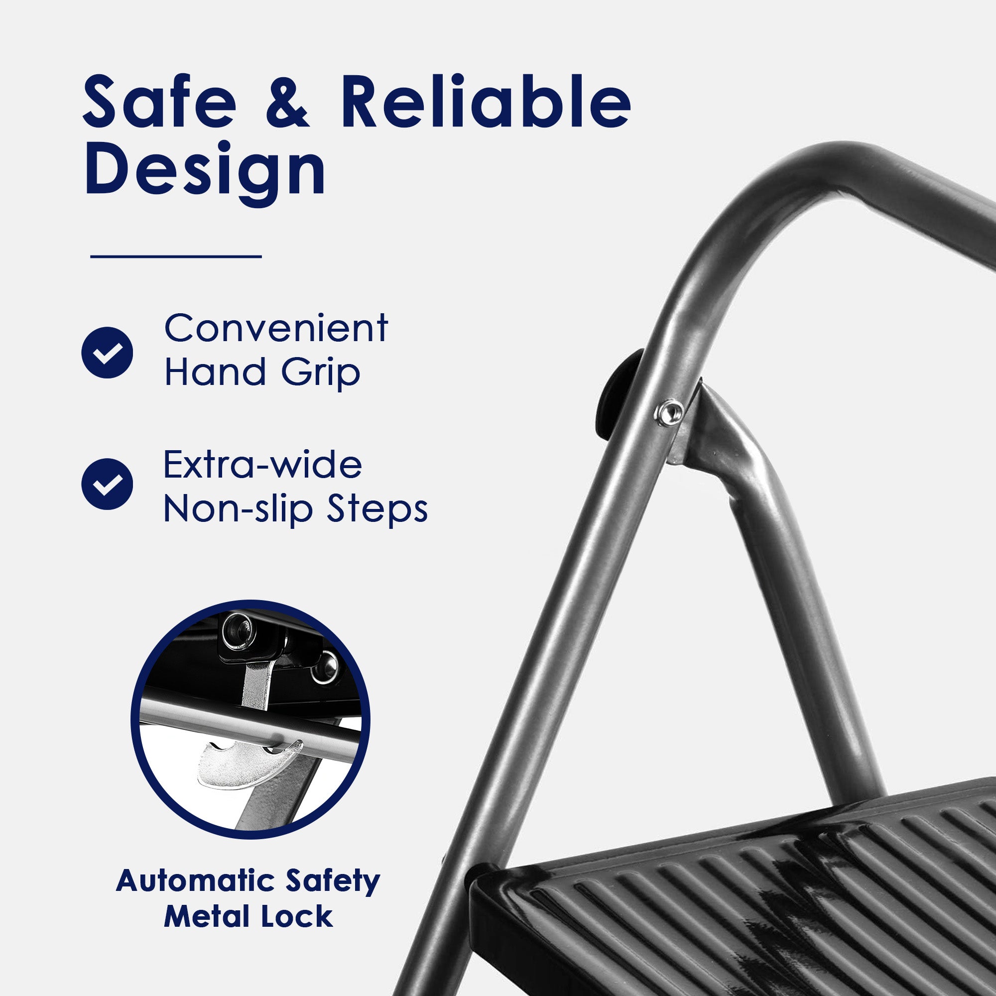 Delxo Folding Portable Steel Non Slip 3 Step Stool w/ Hand Grip, Gray (Used) - VMInnovations