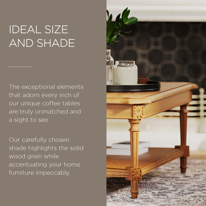 Maven Lane Pullman Rectangular Coffee Table, Antiqued Natural Finish (Open Box) - VMInnovations