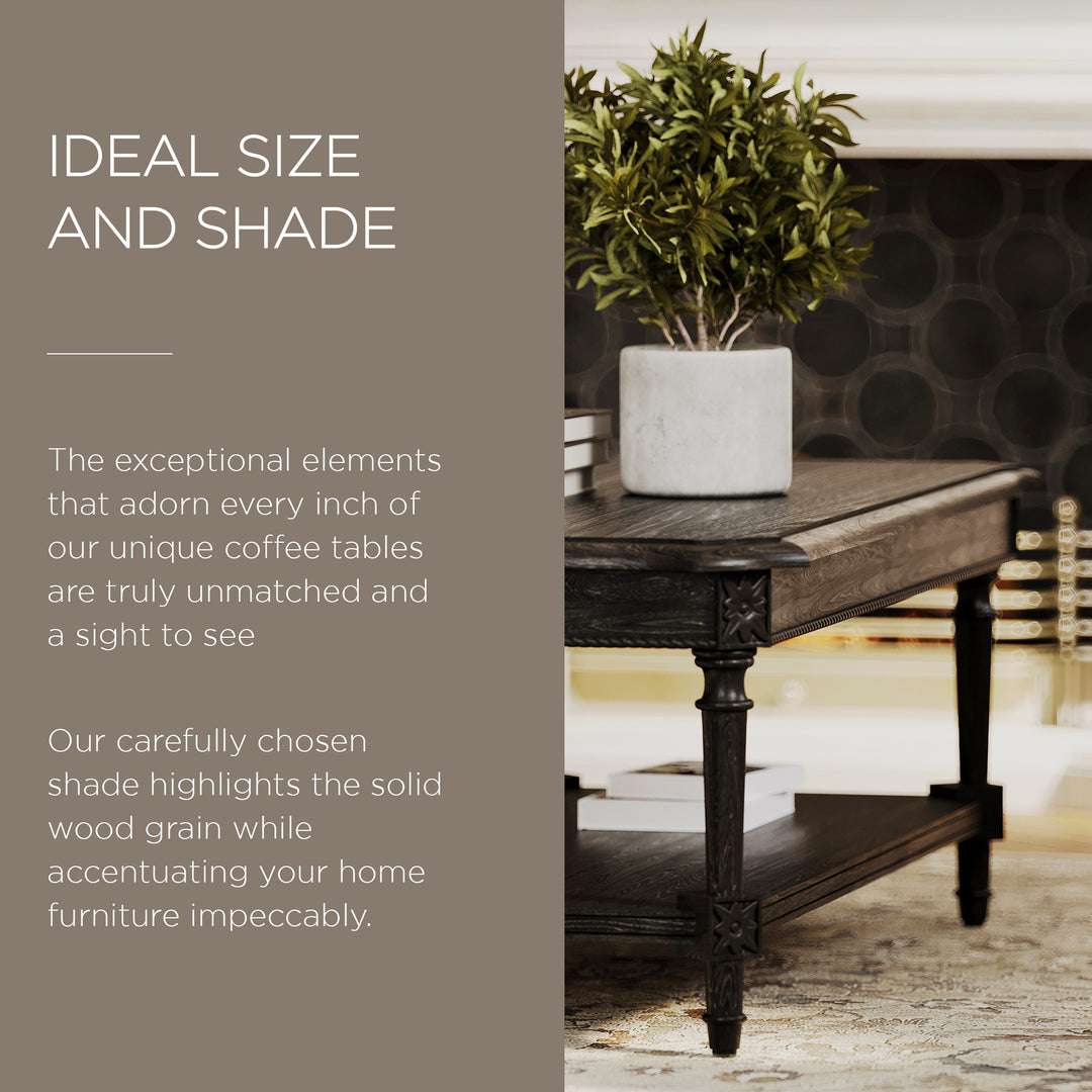 Maven Lane Pullman Traditional Rectangular Wooden Coffee Table, Antiqued Black - VMInnovations