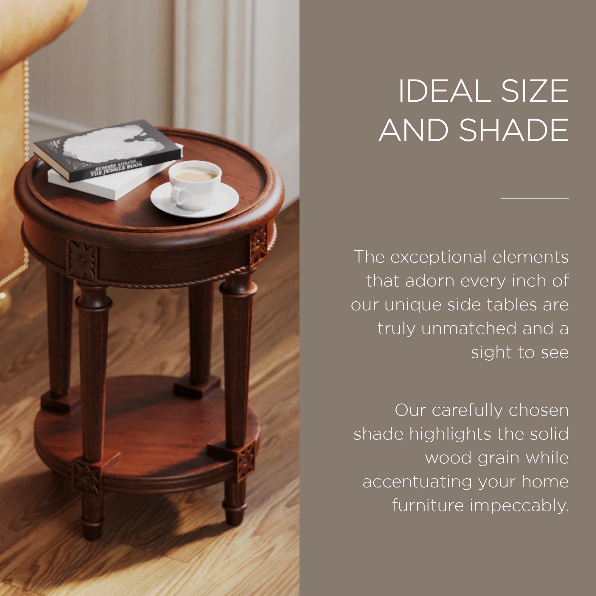 Maven Lane Traditional Round Wooden Side Table in Antiqued Brown Finish (Used) - VMInnovations