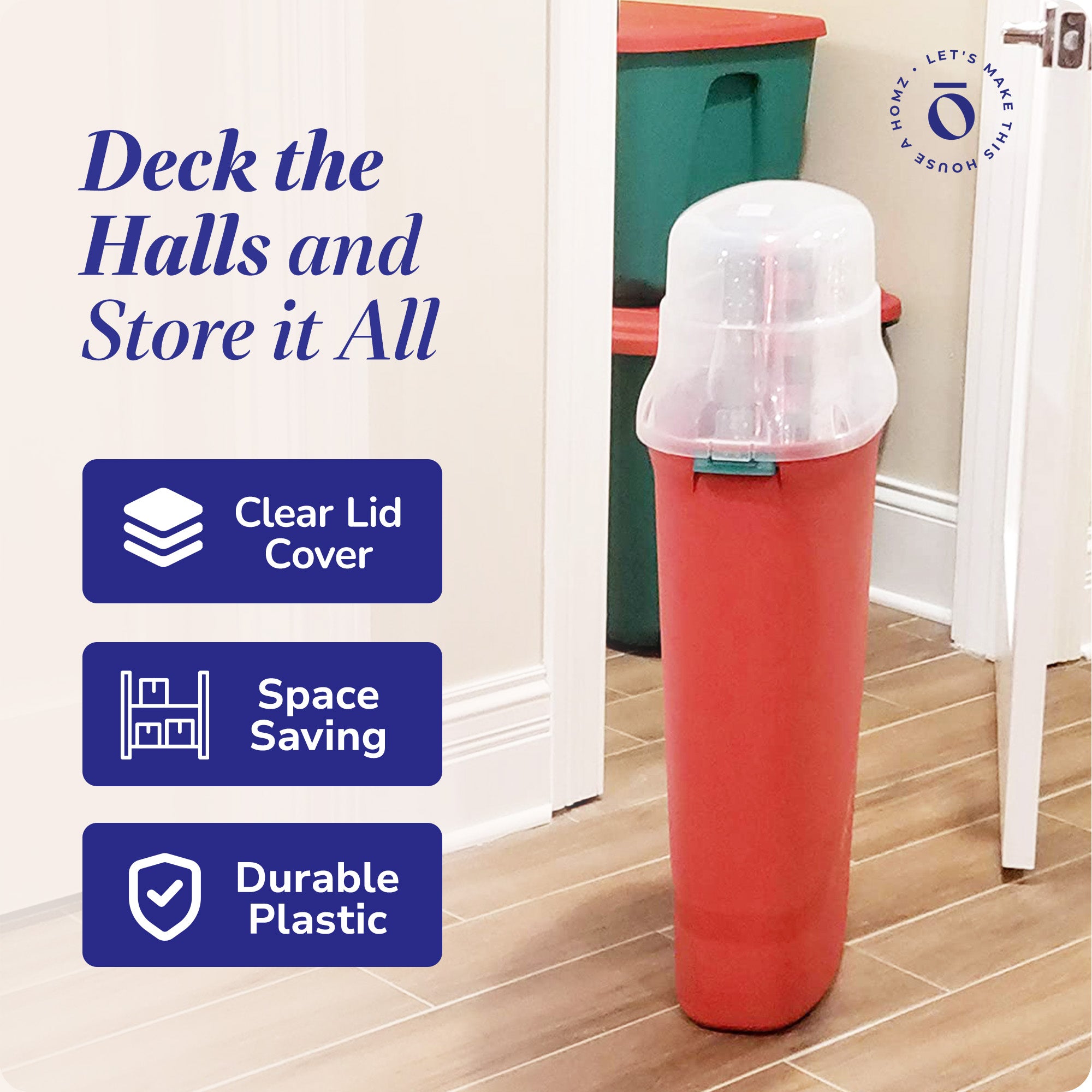 30-In Vertical Gift Wrap Storage Container Box, Red, Clear Lid(2 Pack)(Open Box) - VMInnovations