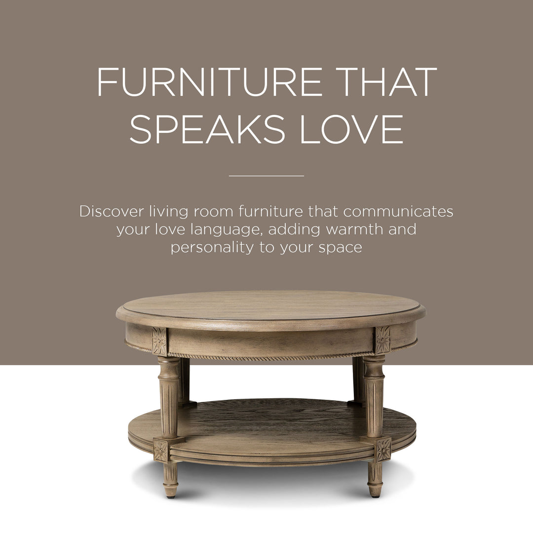 Maven Lane Pullman Round Wooden Coffee Table in Antiqued Grey Finish (For Parts) - VMInnovations