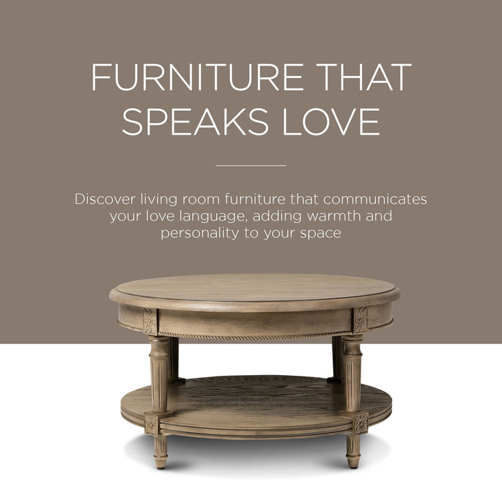 Maven Lane Pullman Round Wooden Coffee Table in Antiqued Grey Finish (For Parts) - VMInnovations