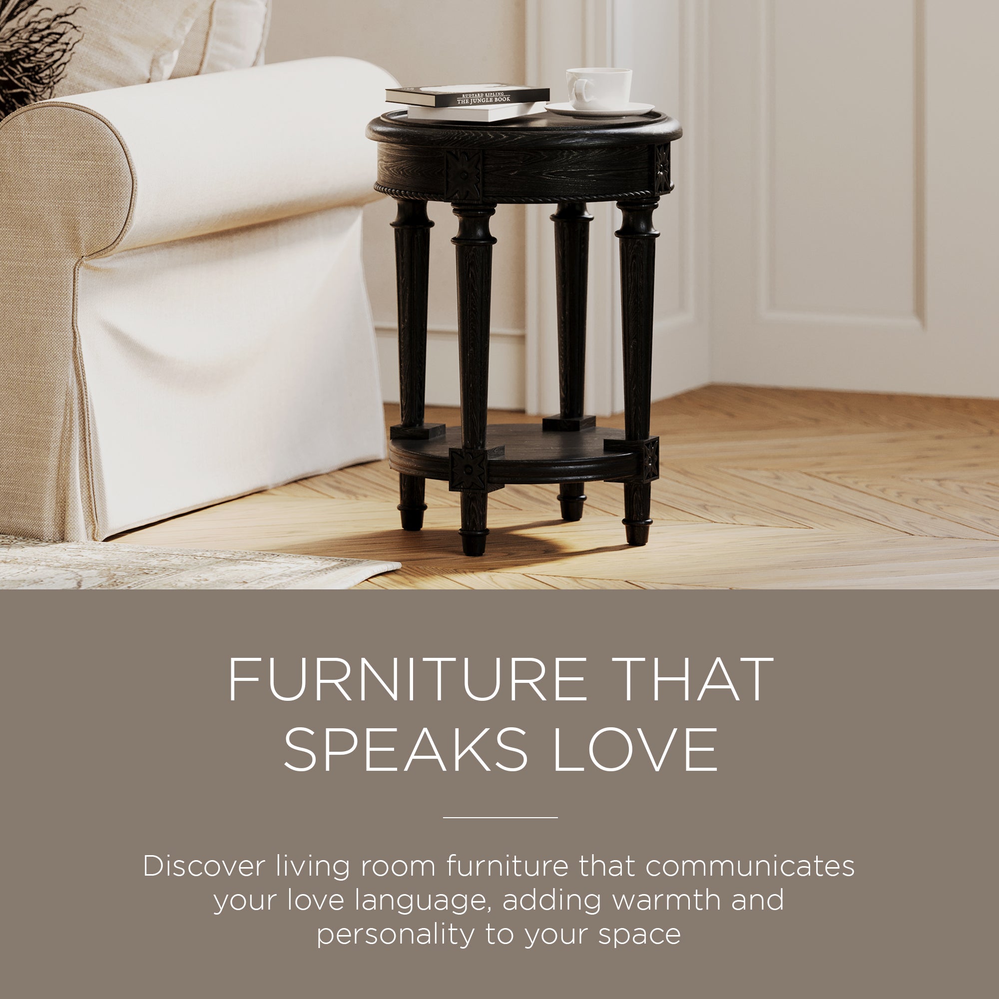 Maven Lane Pullman Traditional Round Wooden Side Table in Antiqued Black Finish - VMInnovations