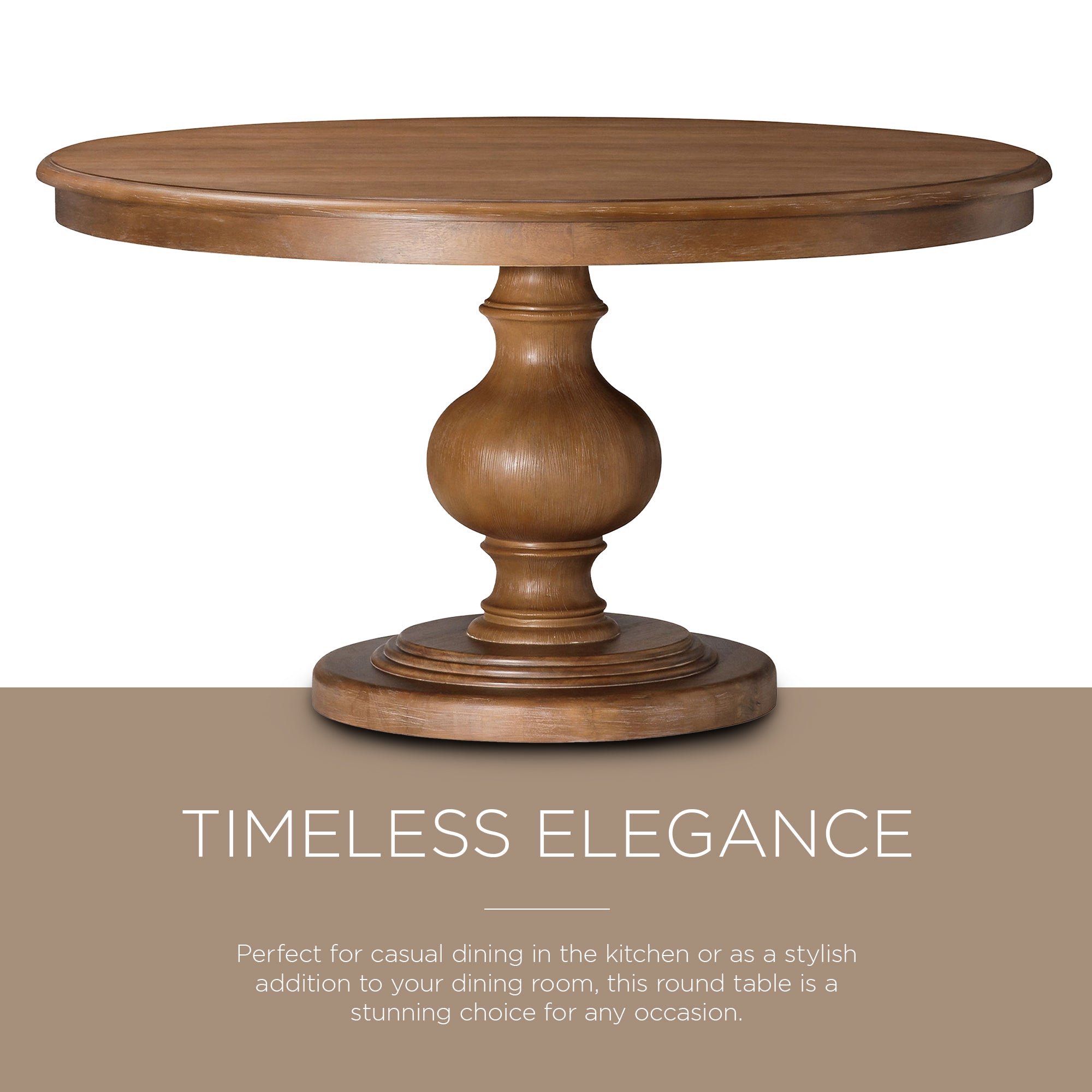 Maven Lane Zola Traditional Round Wooden Dining Table in Antiqued Natural Finish
