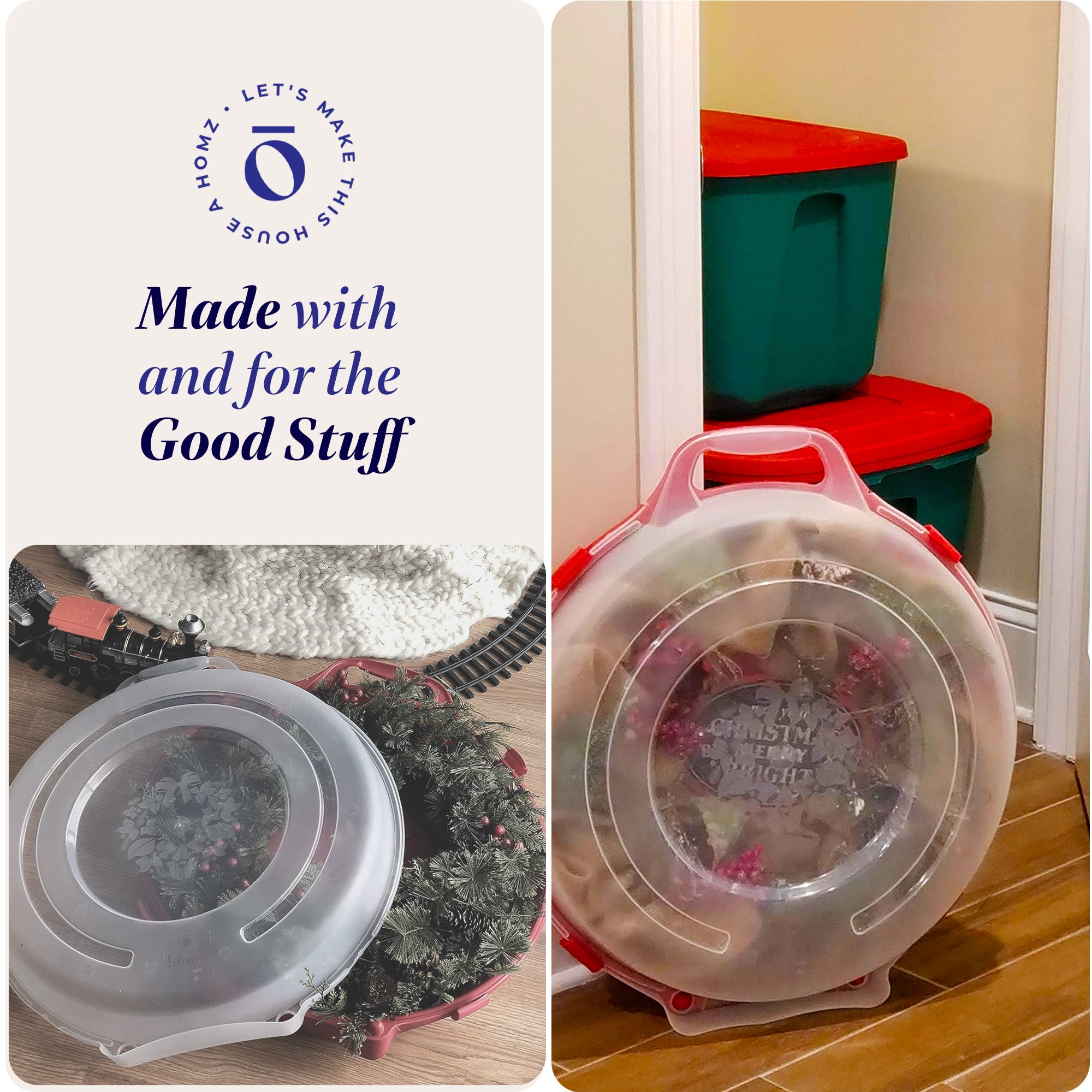 Homz 24 Inch Seasonal Holiday Christmas Plastic Wreath Storage Box (Used) - VMInnovations