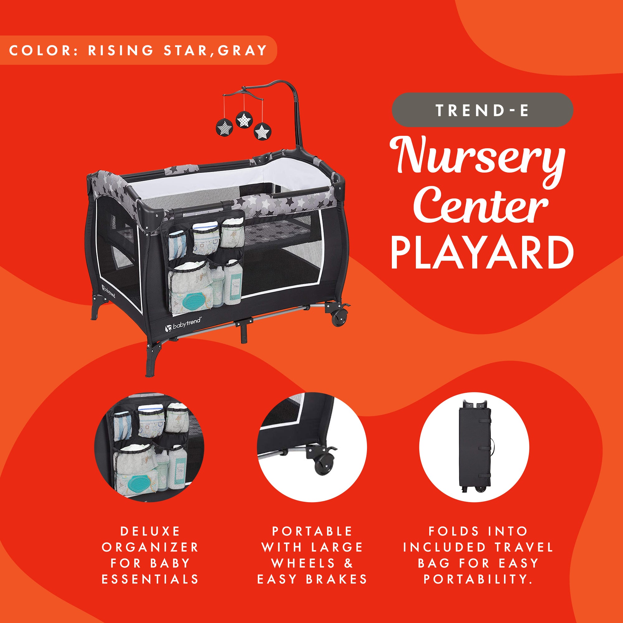 Baby Trend E Rising Star Nursery Center Pack Baby Changing Table & Playard, Gray - VMInnovations