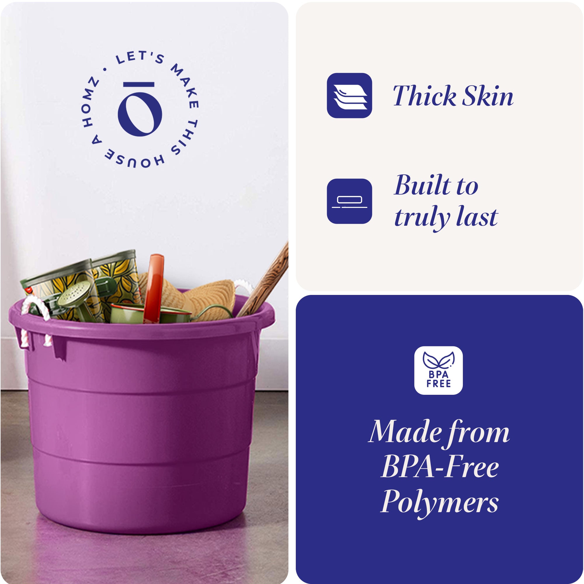 Homz 17 Gal Storage Bucket w/ Rope Handles, Orchid (2 Pack) (Open Box) - VMInnovations
