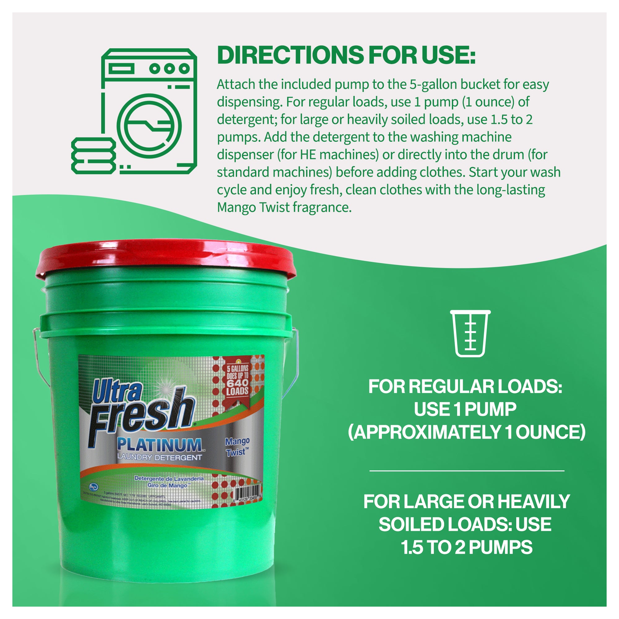 Ultra Fresh 3X Platinum Laundry Detergent, Up to 640 Loads, Mango Twist, 5 Gal - VMInnovations