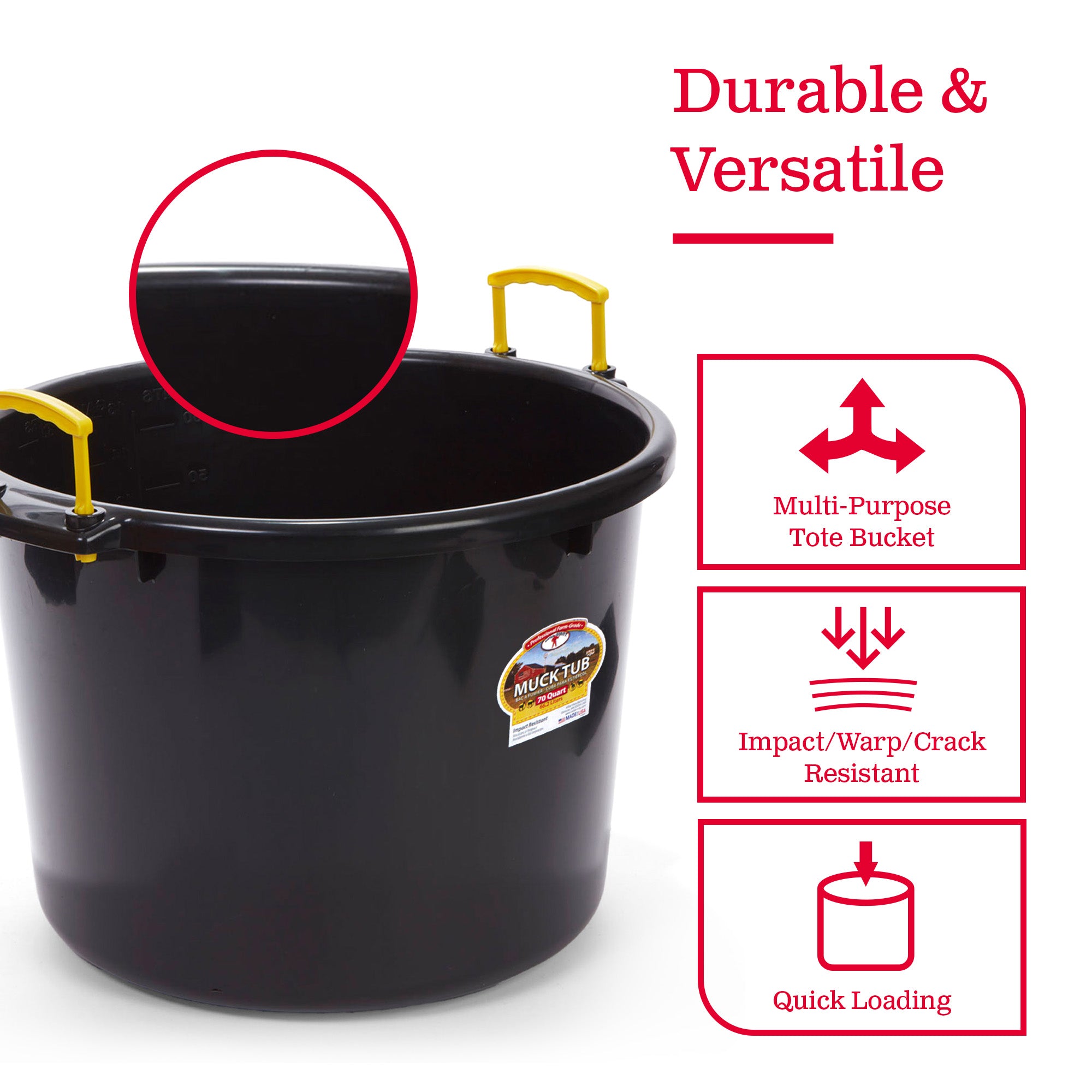 Little Giant 70Qt Durable and Versatile Utility Muck Tub w/Handles, Black (Used) - VMInnovations
