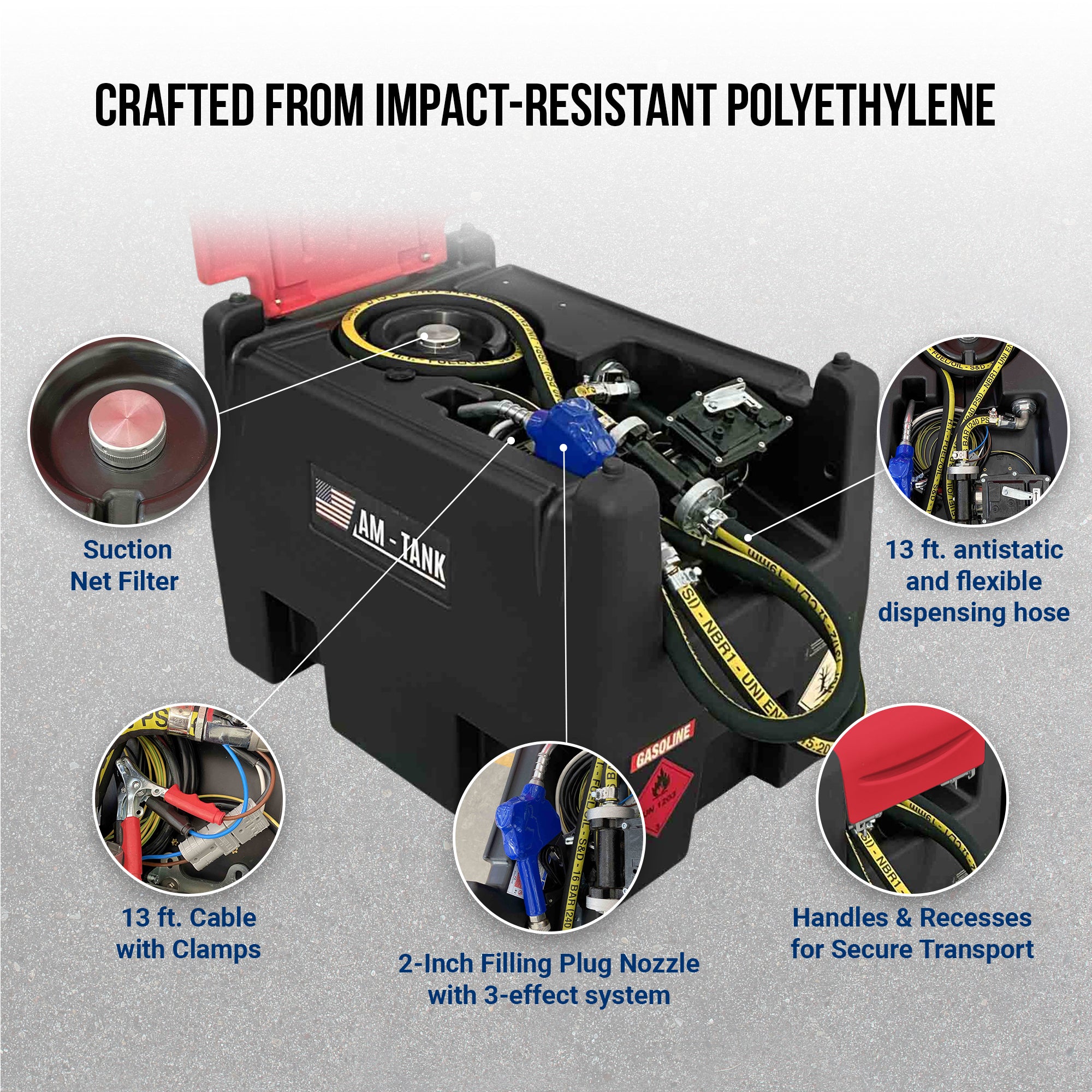 AM-TANK 58 Gal Gasoline & Diesel Fuel Tank w/12 Volt Pump & Covering Lid (Used) - VMInnovations