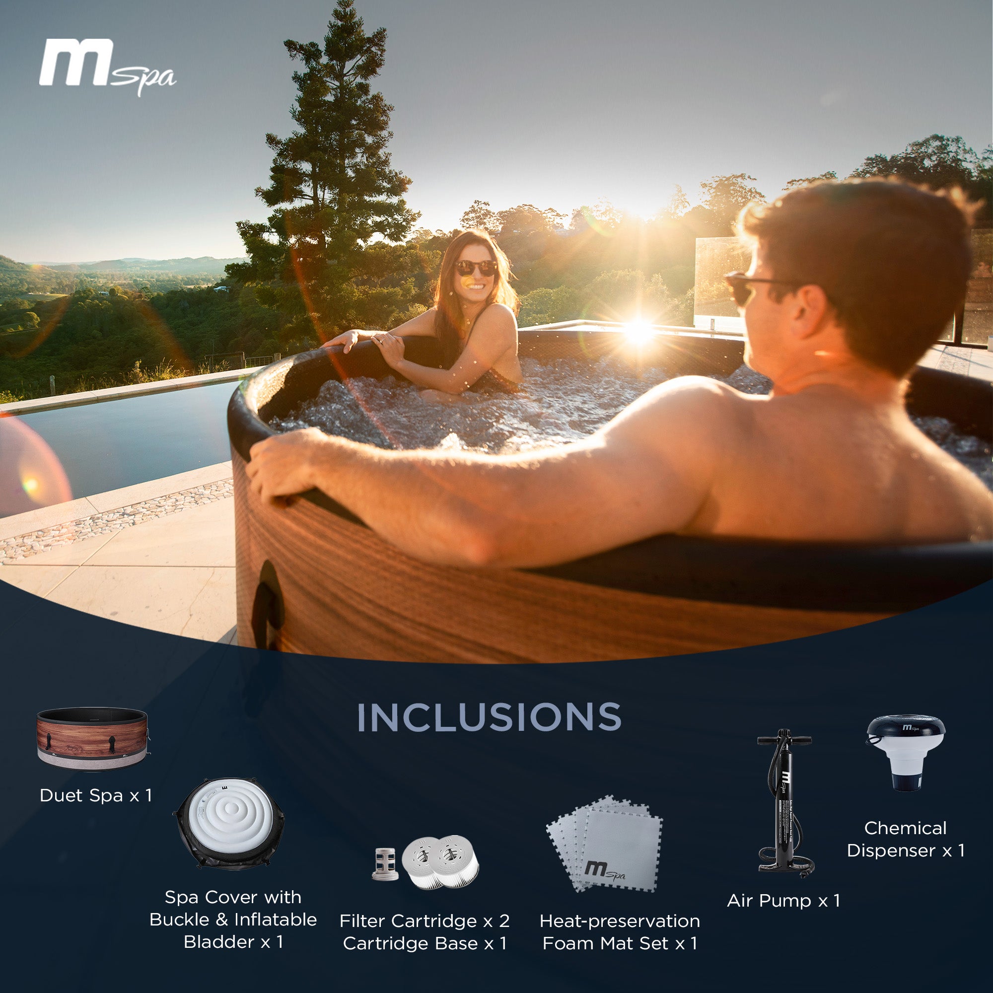 M Spa Round Inflatable Bubble Massage Spa, 4 to 6 Person Hot Tub, Duet(Open Box) - VMInnovations