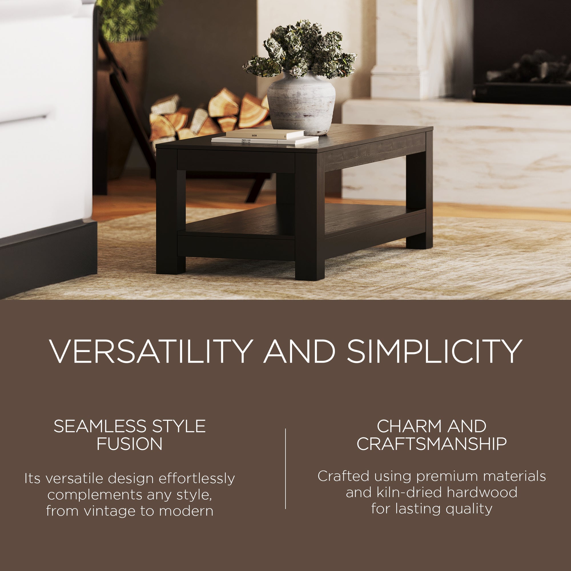 Maven Lane Paulo Wooden Coffee Table in Weathered Black Finish (Open Box) - VMInnovations