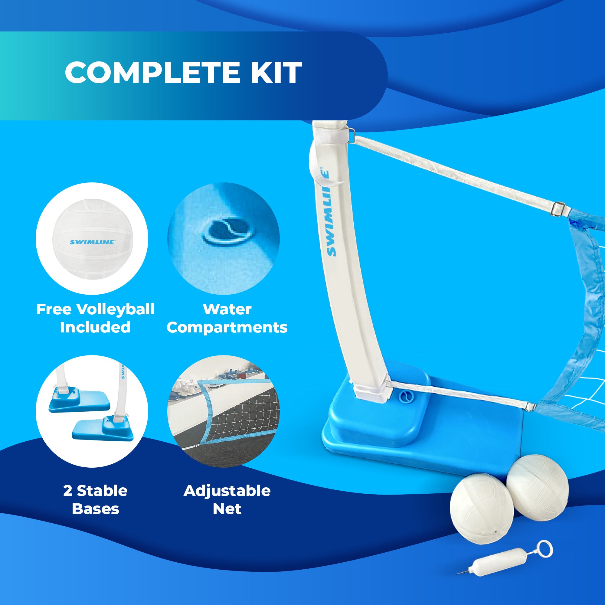 Swimline Pool Adjustable Volleyball Net 2 Ball Game Set w/Bases (For Parts) - VMInnovations