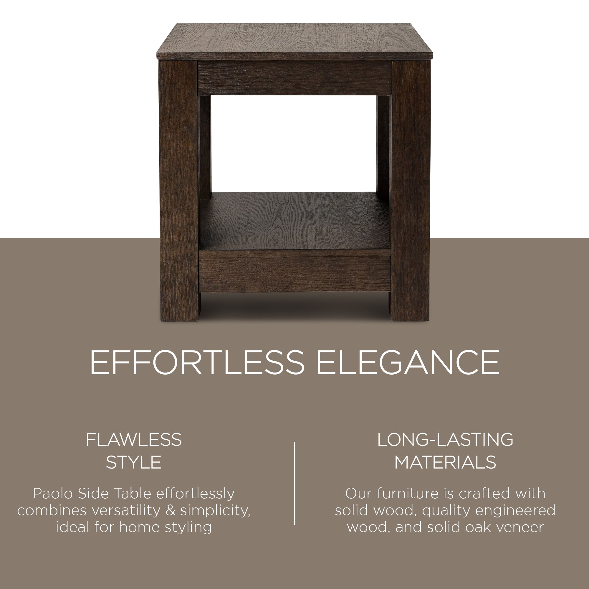 Maven Lane Paulo Wooden Side Table in Weathered Brown Finish - VMInnovations