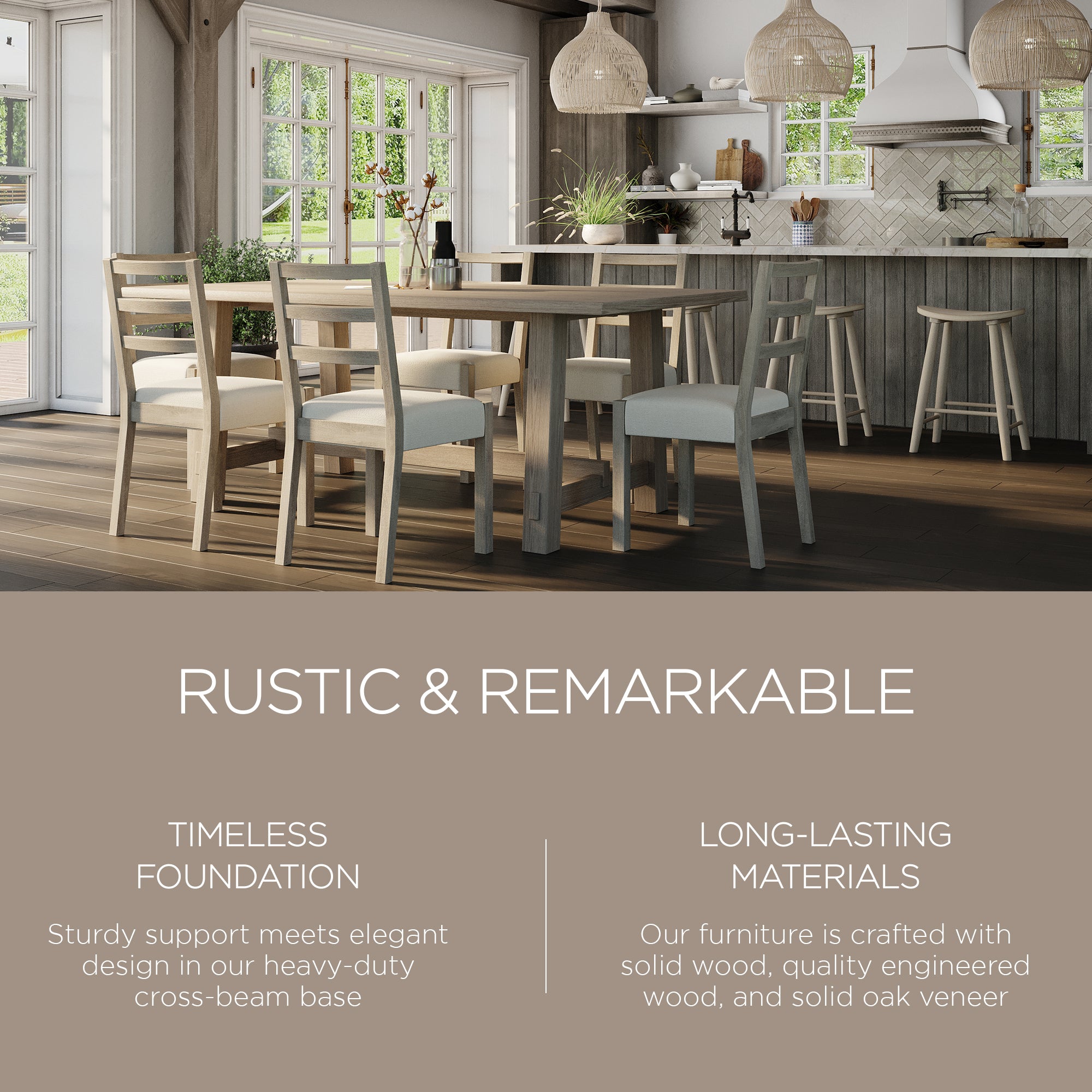 Maven Lane Yves Rectangular Wooden Dining Table in Weathered White Finish - VMInnovations
