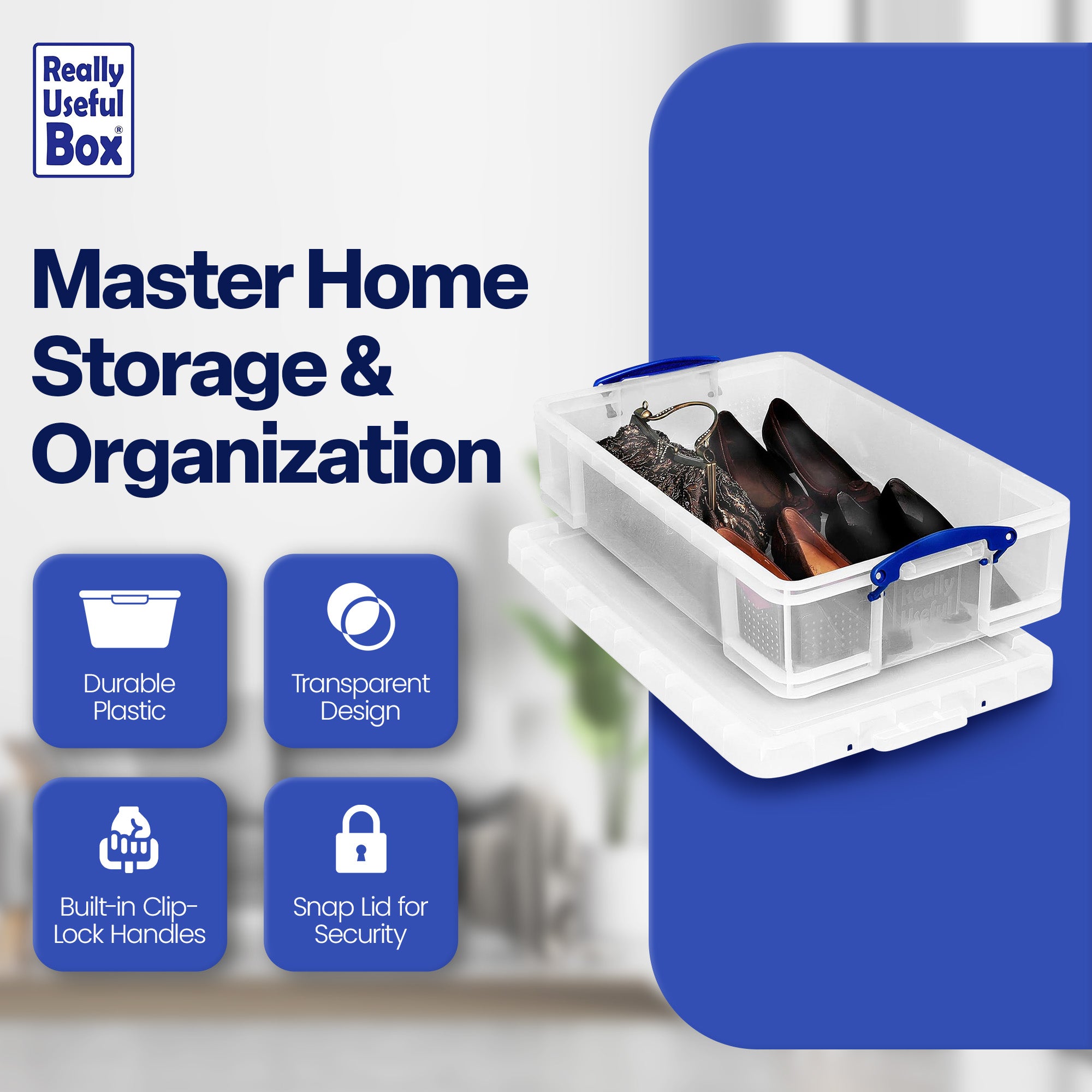 Really Useful Box 33L Storage Container w/Snap Lid & Clip Lock Handle, Clear - VMInnovations