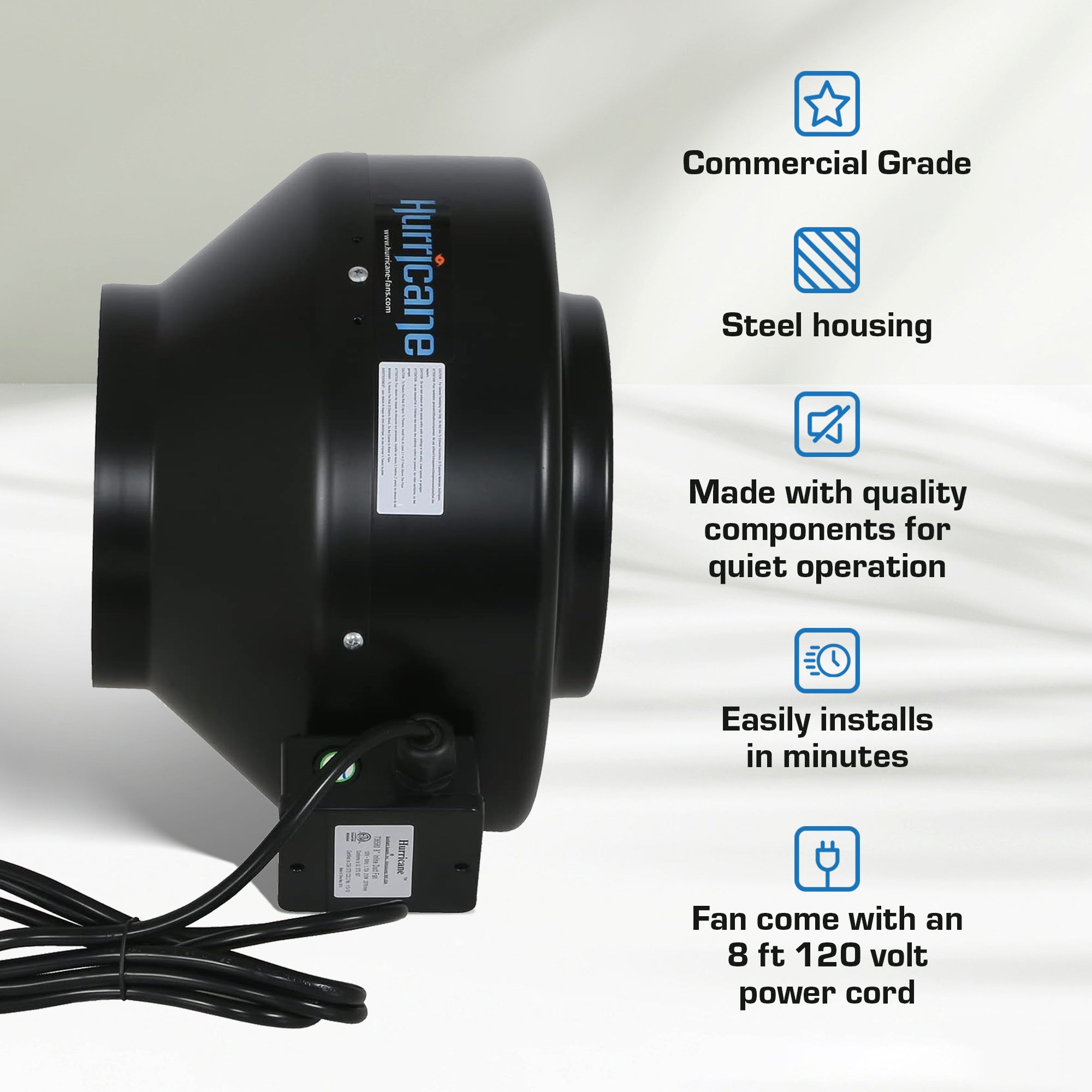 Hurricane Commercial Inline Wall Mount Fan for HVAC & Ventilation Uses(Open Box) - VMInnovations