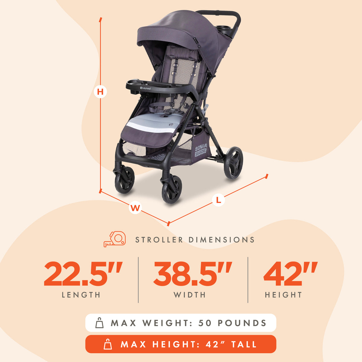 Baby Trend Sonar Seasons Single Stroller w/ Padded Seat & Canopy Grey Open Box) - VMInnovations