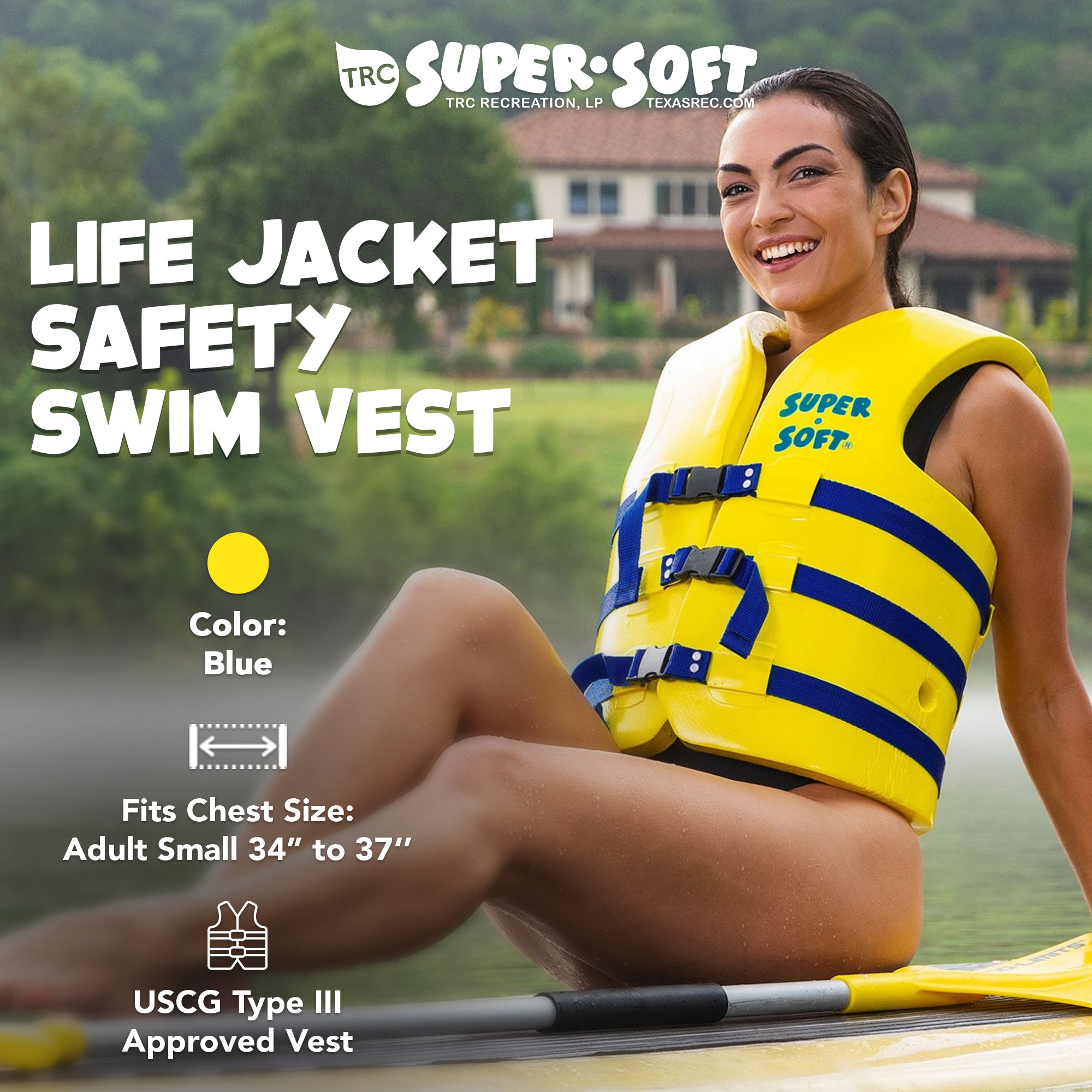 TRC Recreation Super Soft XS Life Jacket Vinyl Coated Foam Swim Vest, Yellow