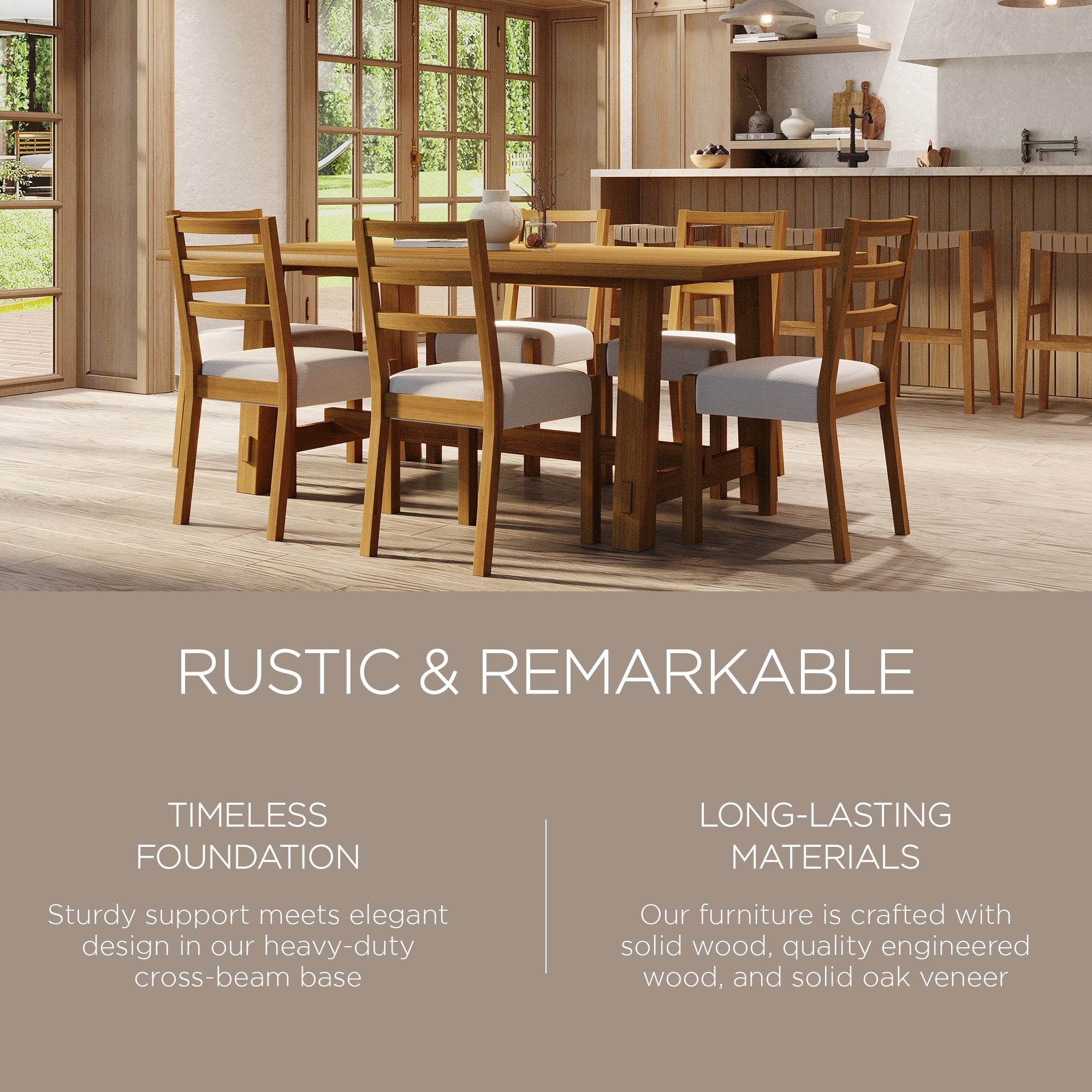 Maven Lane Yves Rectangular Wooden Dining Table in Weathered Natural Finish - VMInnovations