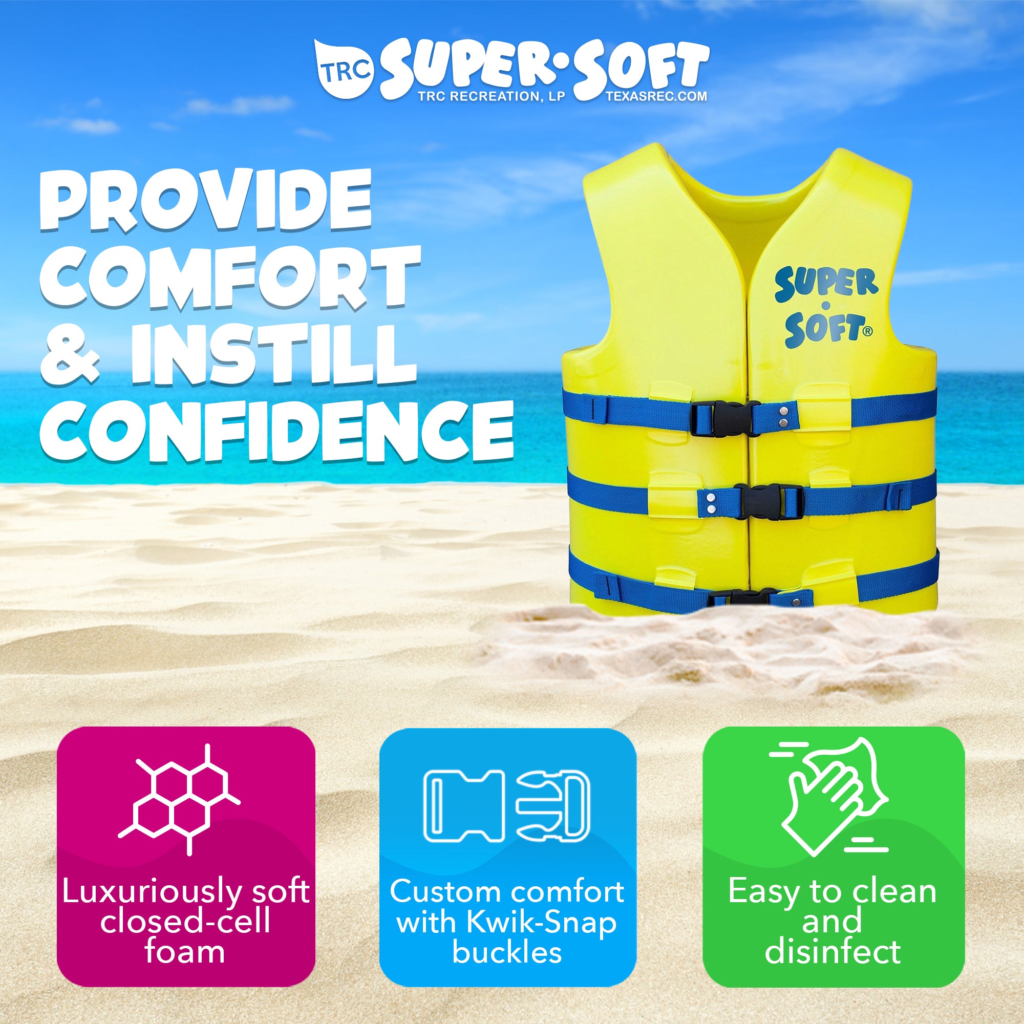 TRC Recreation Super Soft Small Life Jacket Vinyl Coated Foam Swim Vest, Yellow