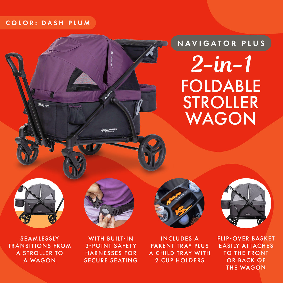 Baby Trend Navigator PLUS 2-in-1 Foldable Stroller Wagon with Canopy (Open Box) - VMInnovations
