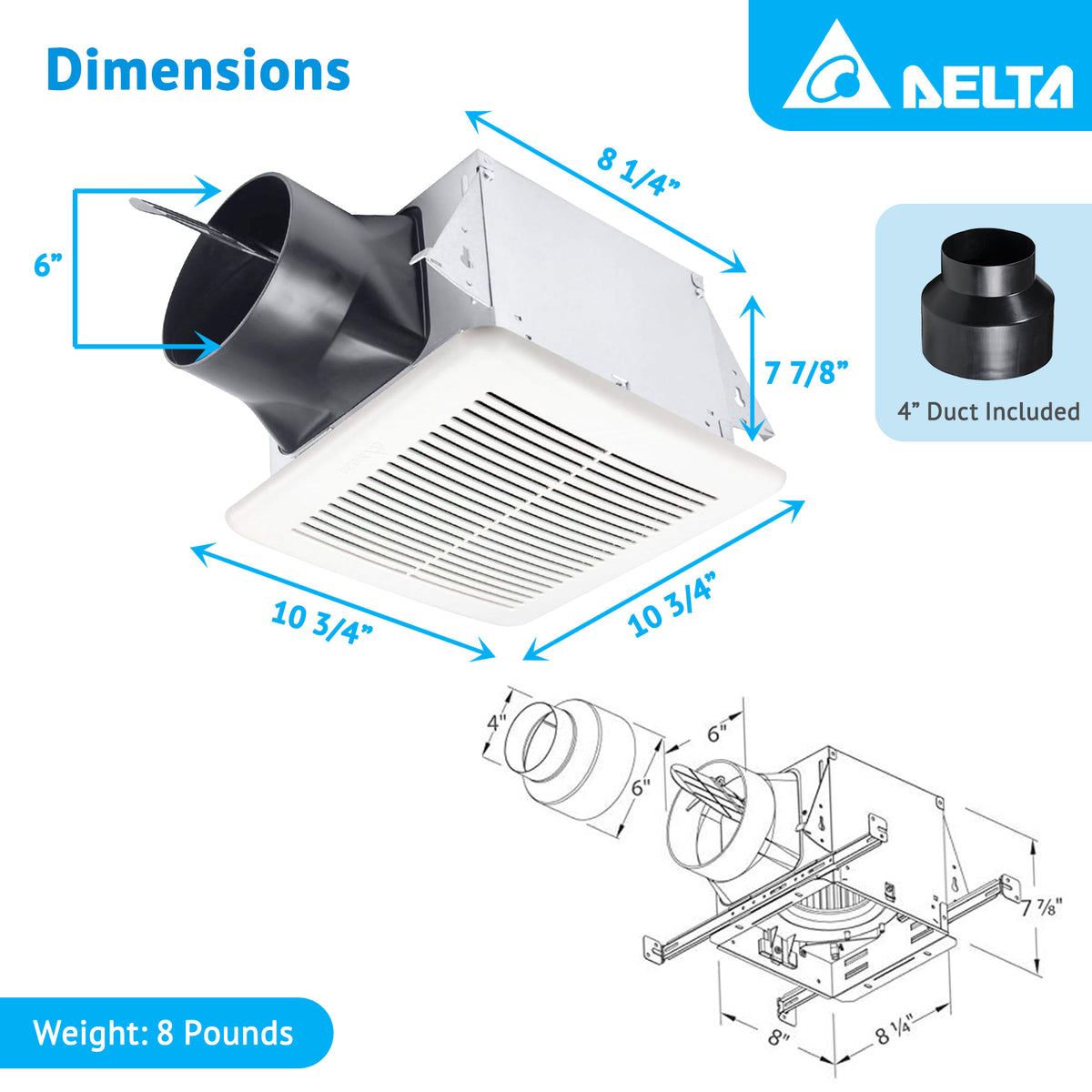 Delta Breez Bath Exhaust Fan w/ Adjustable High Speeds, 80 or 110 CFM (Open Box) - VMInnovations