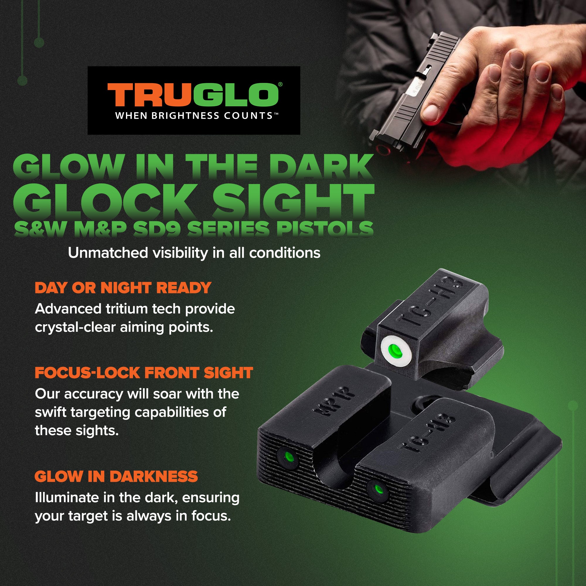 TruGlo Tritium Pro Glow in the Dark Handgun Glock Night Sight for Glock Pistols