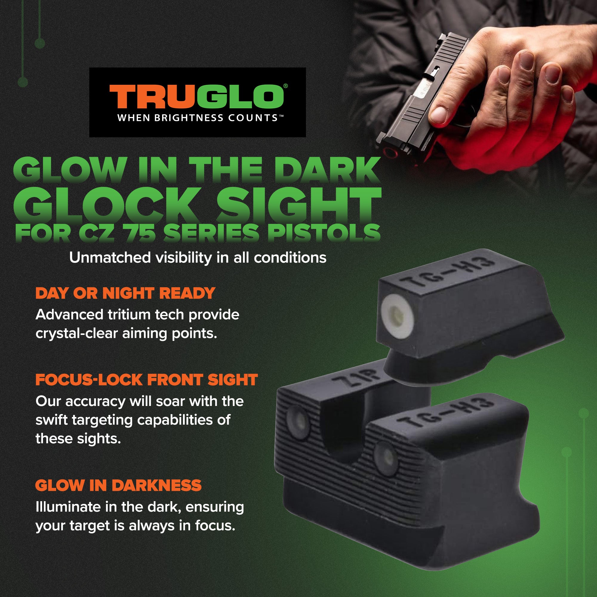 TruGlo Tritium Pro Glow in the Dark Handgun Pistol Sight Accessories for CZ 75