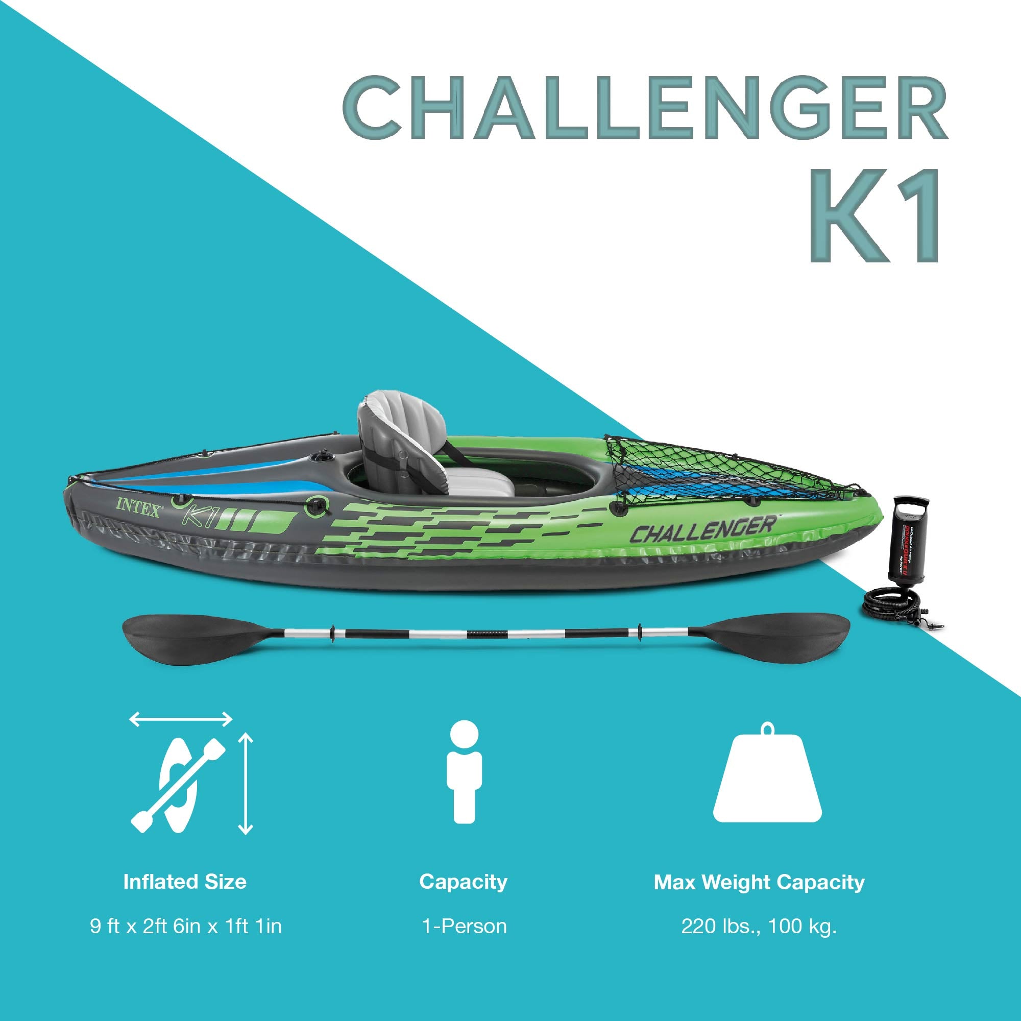 INTEX Challenger K1 Kayak Kit with Paddle & Pump - Missing Skeg(For Parts) - VMInnovations