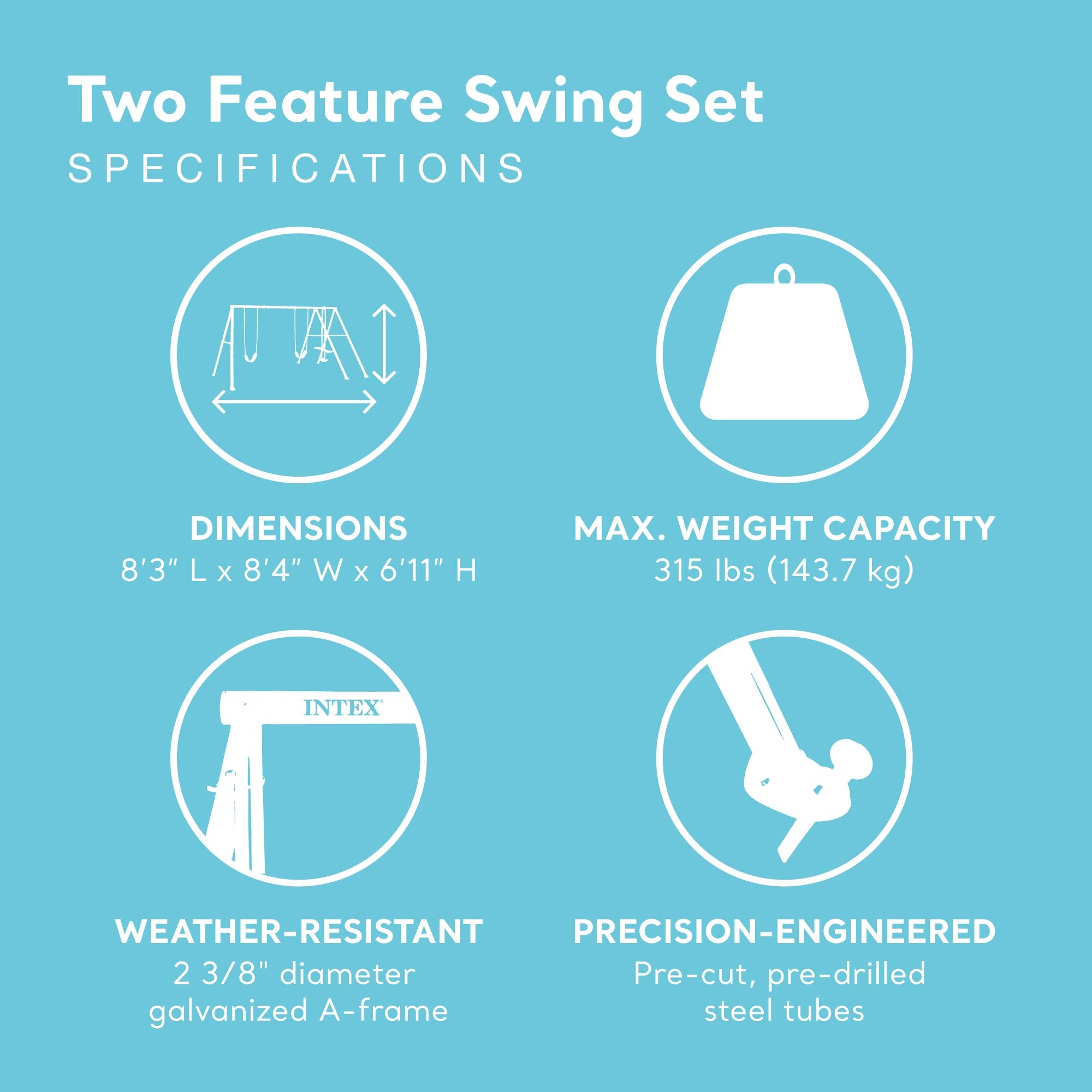 Intex Two Feature Colored Playground Swing Set with Trapeze Bar for Kids, Gray - VMInnovations