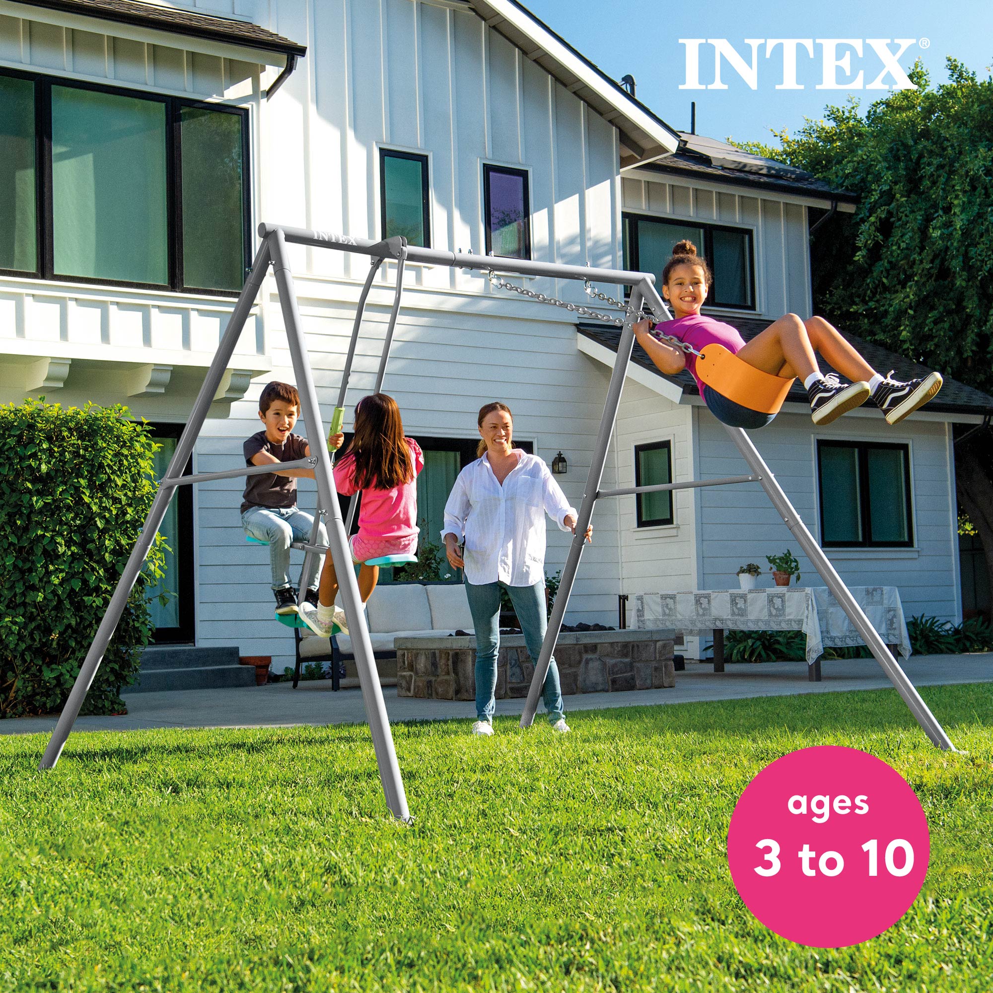 Two Feature Colored Playground Swing Set with Trapeze Bar for Kids, Gray (Used) - VMInnovations